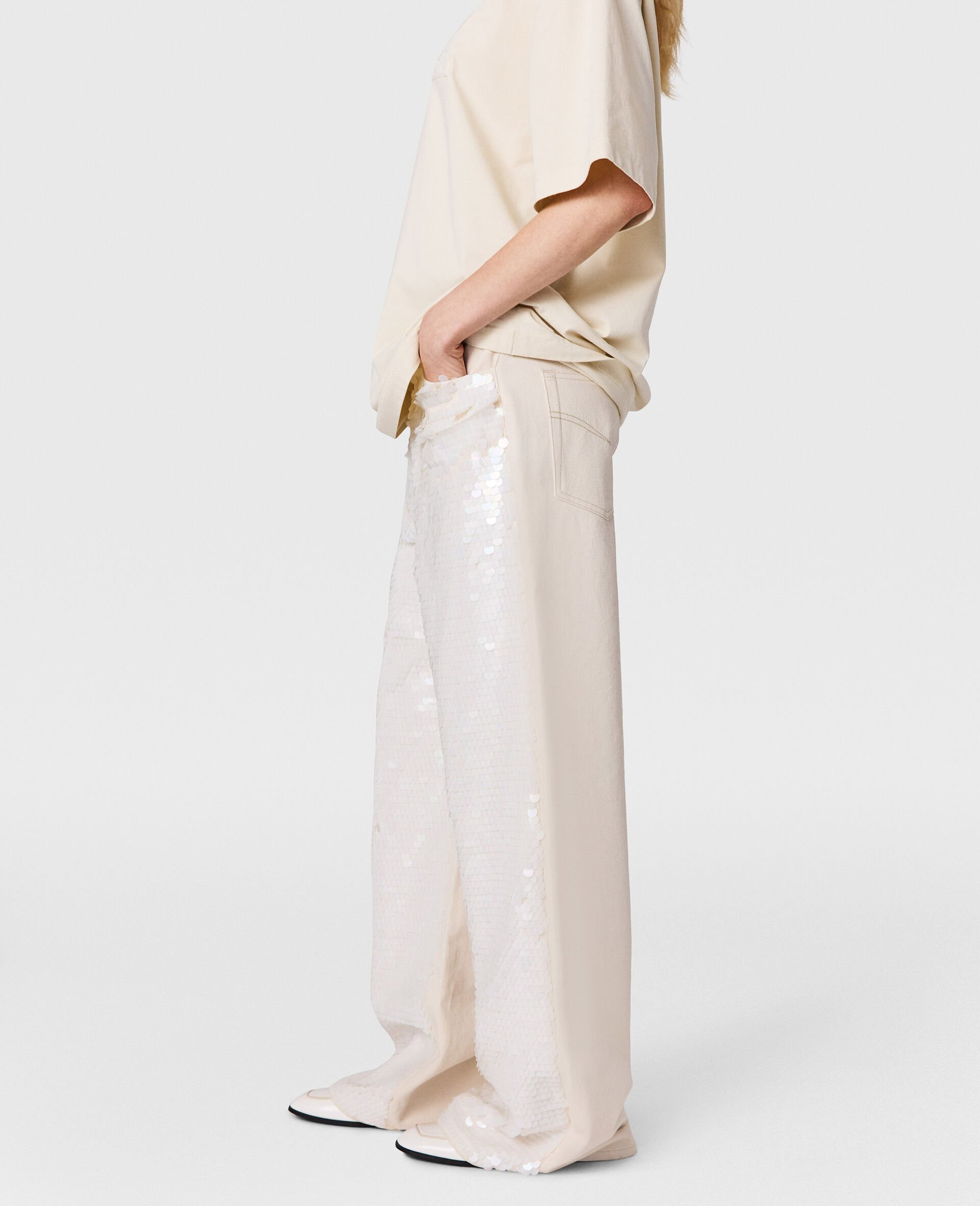 Opalescent Sequin Wide-Leg Jeans-Cream-large image number 2