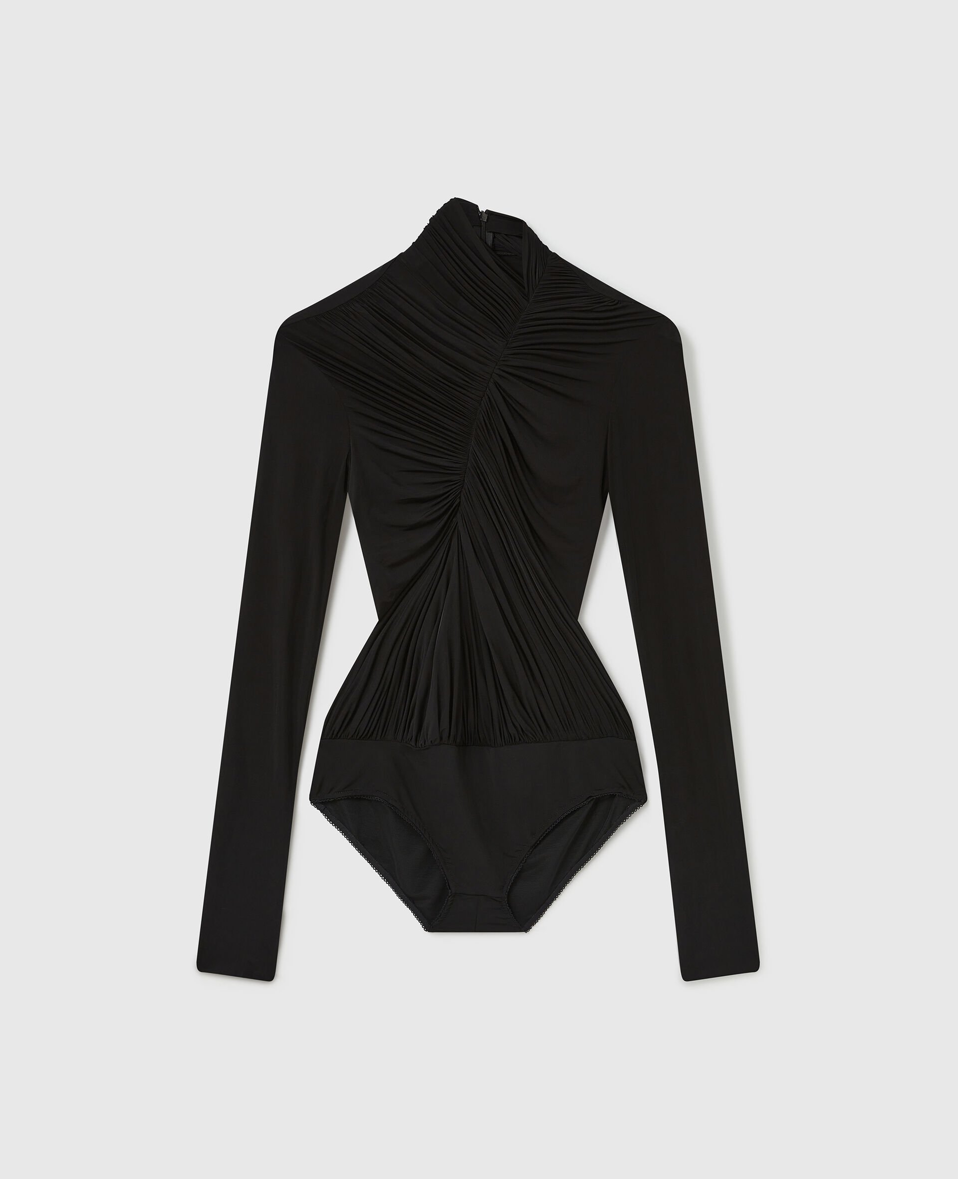 Crepe Jersey Draped Bodysuit-Black-medium