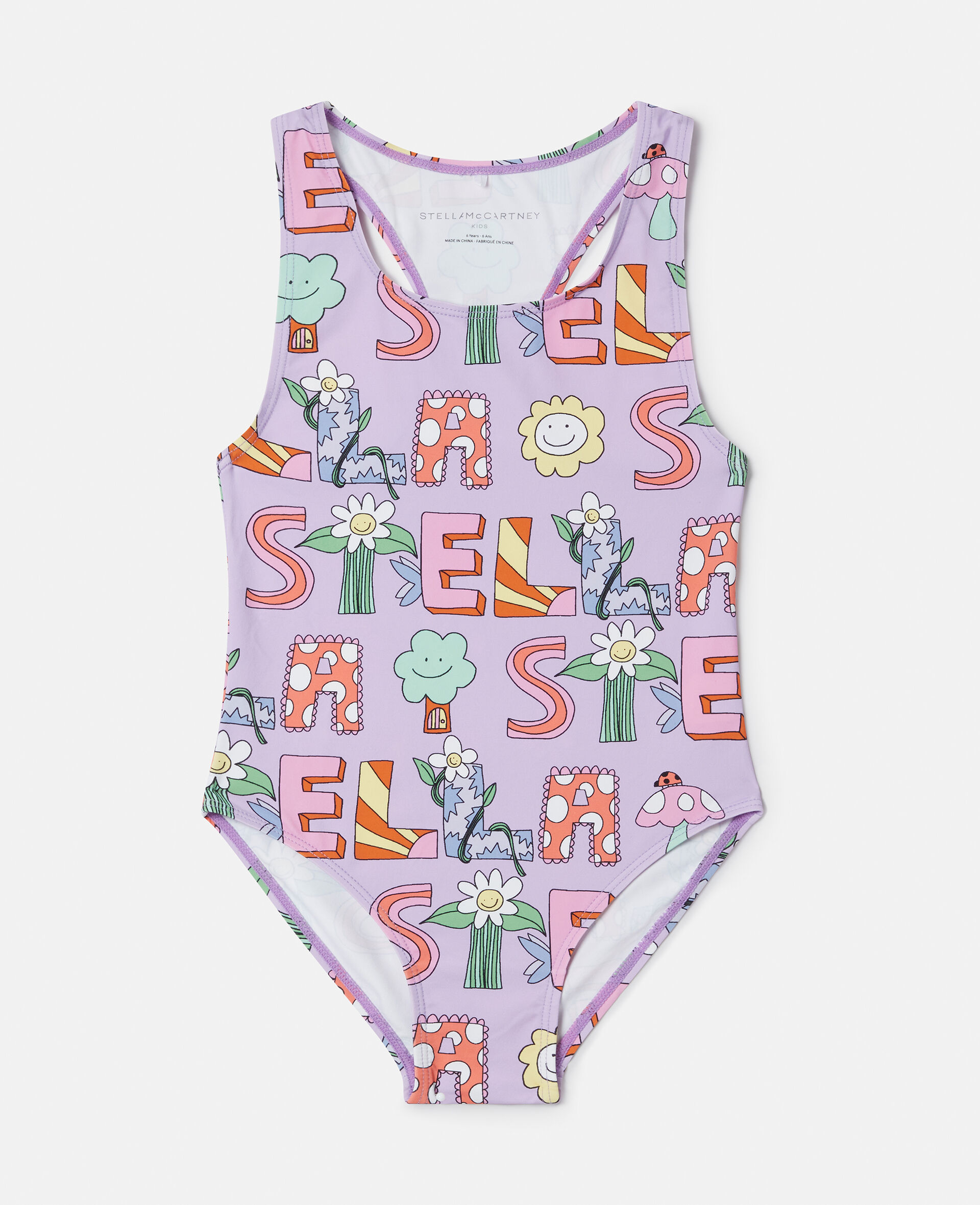 Lettering Print Swimsuit-Purple-large image number 0