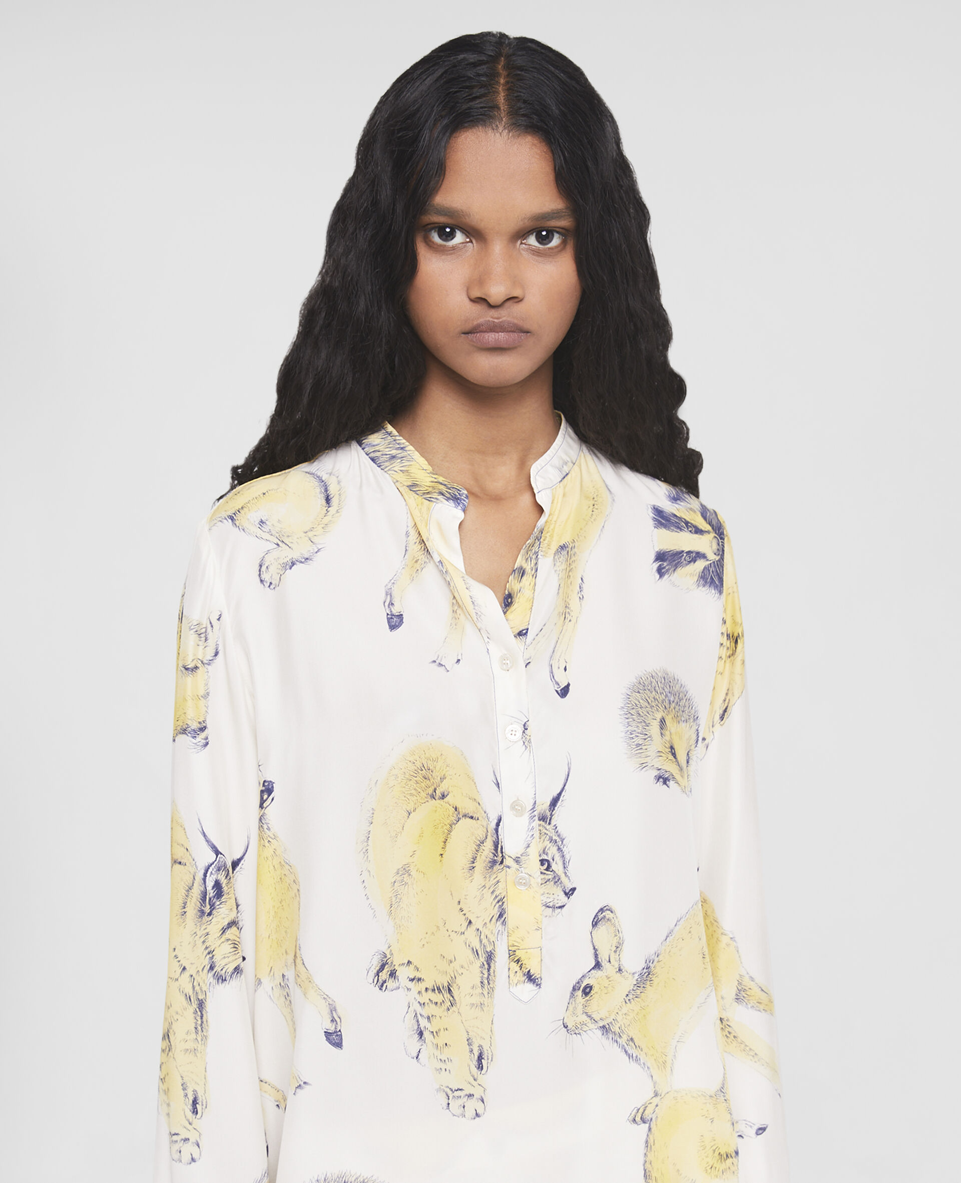 Rewild Fauna Print Silk Shirt-Yellow-large image number 3