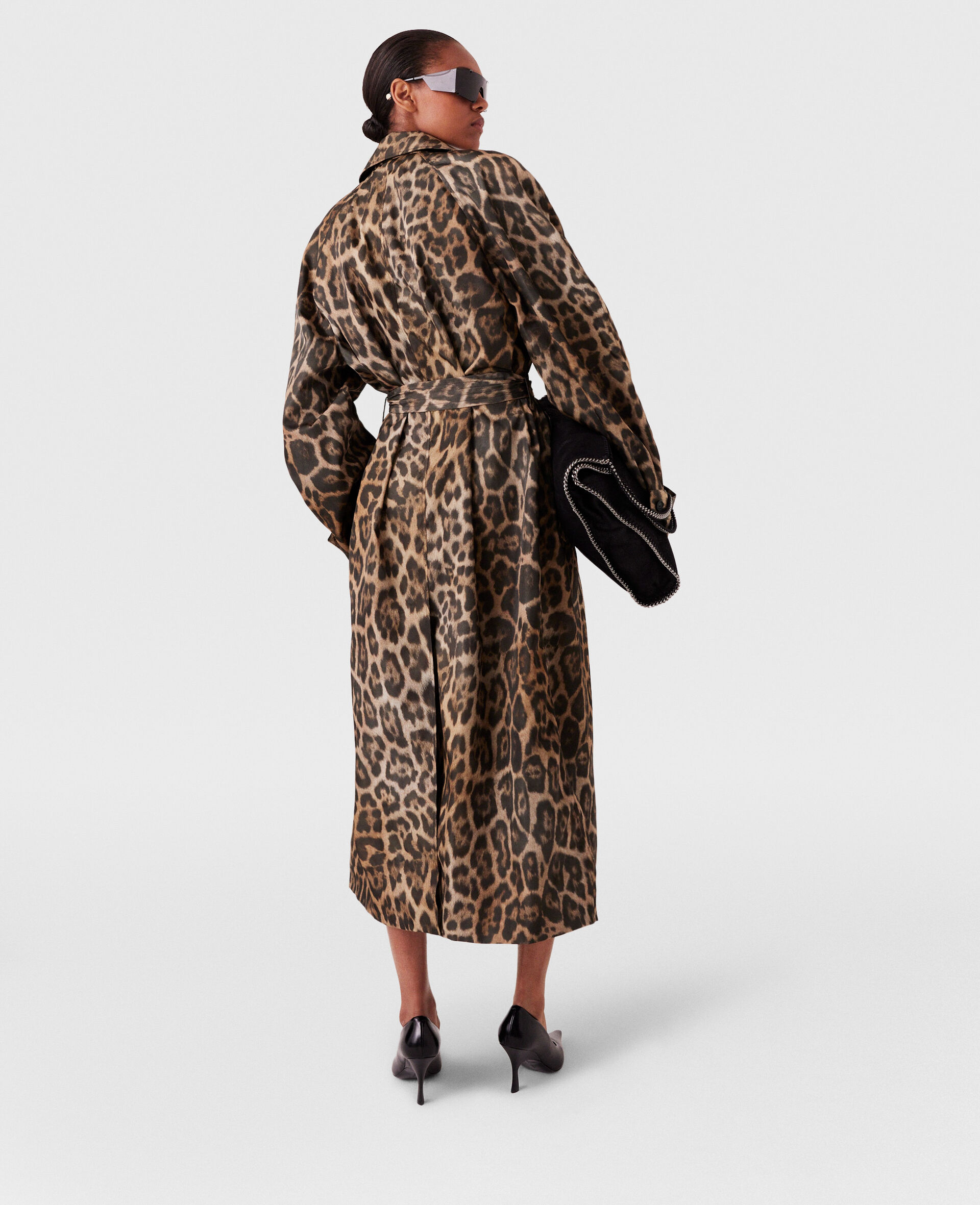 Leopard Belted Trench Coat-Brown-large image number 3