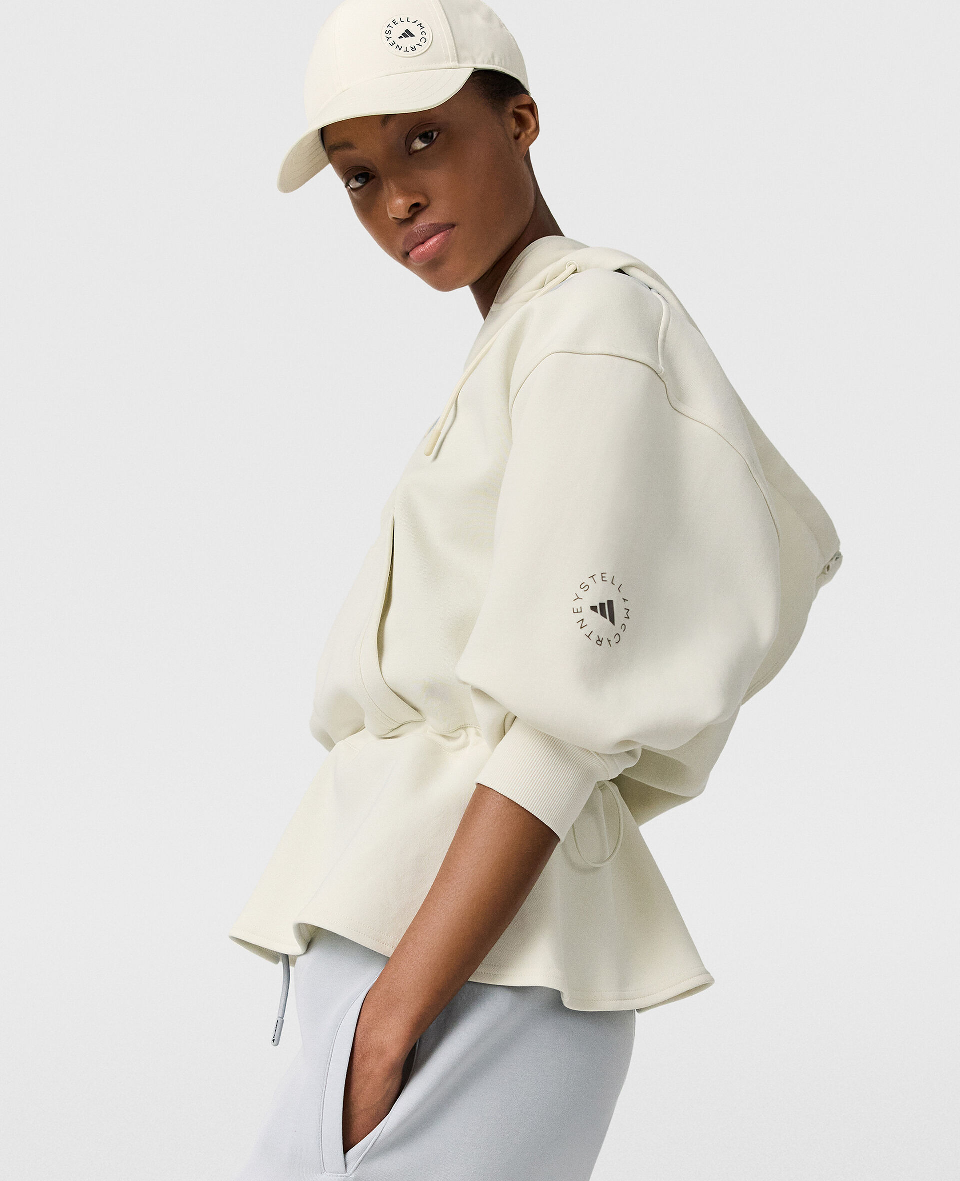 Logo Peplum Hoodie-Beige-large Logo Peplum Hoodie-Beige-large image number 2