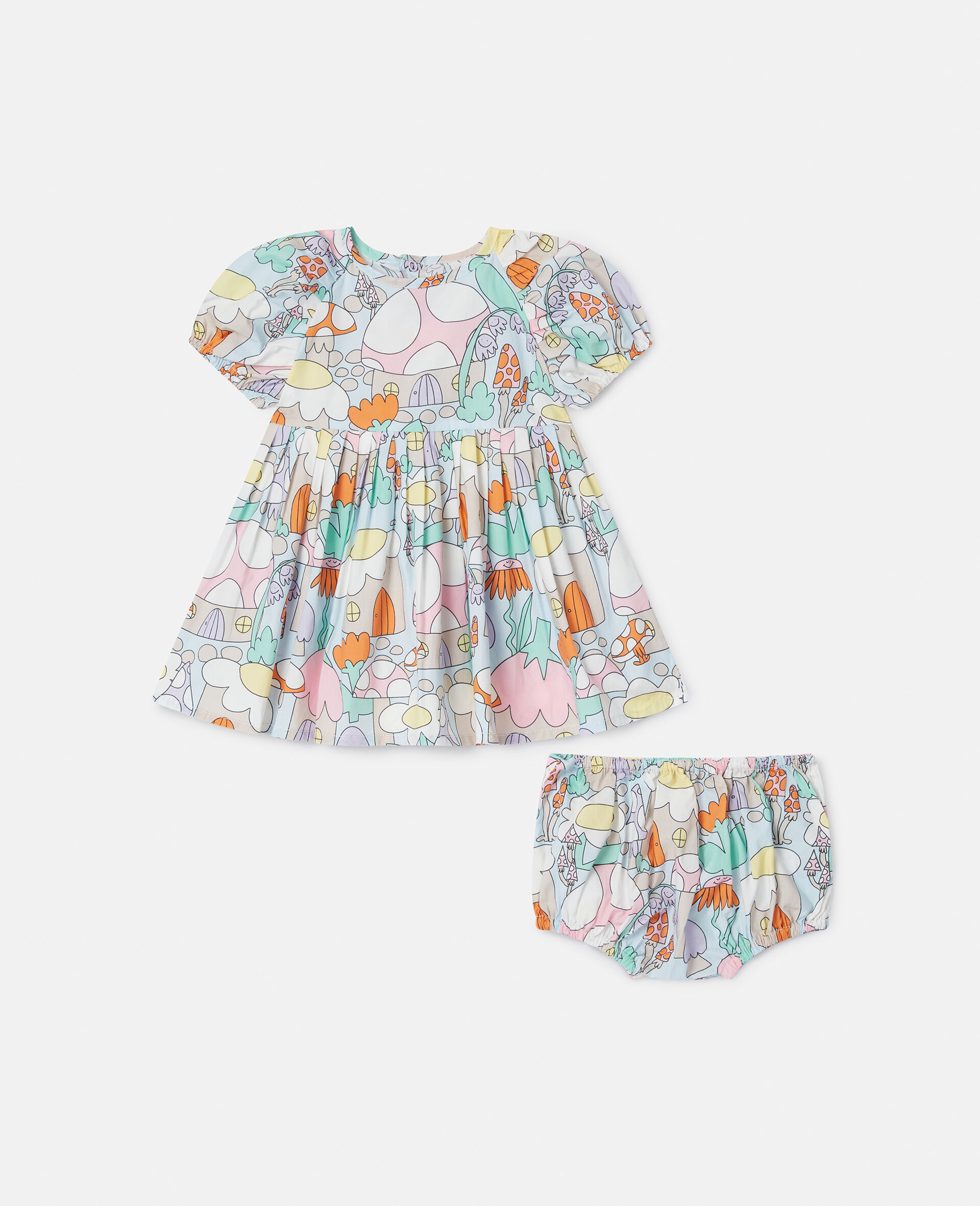 Woodland Print Short Sleeve Dress and Bloomers Set-Blue-large image number 0