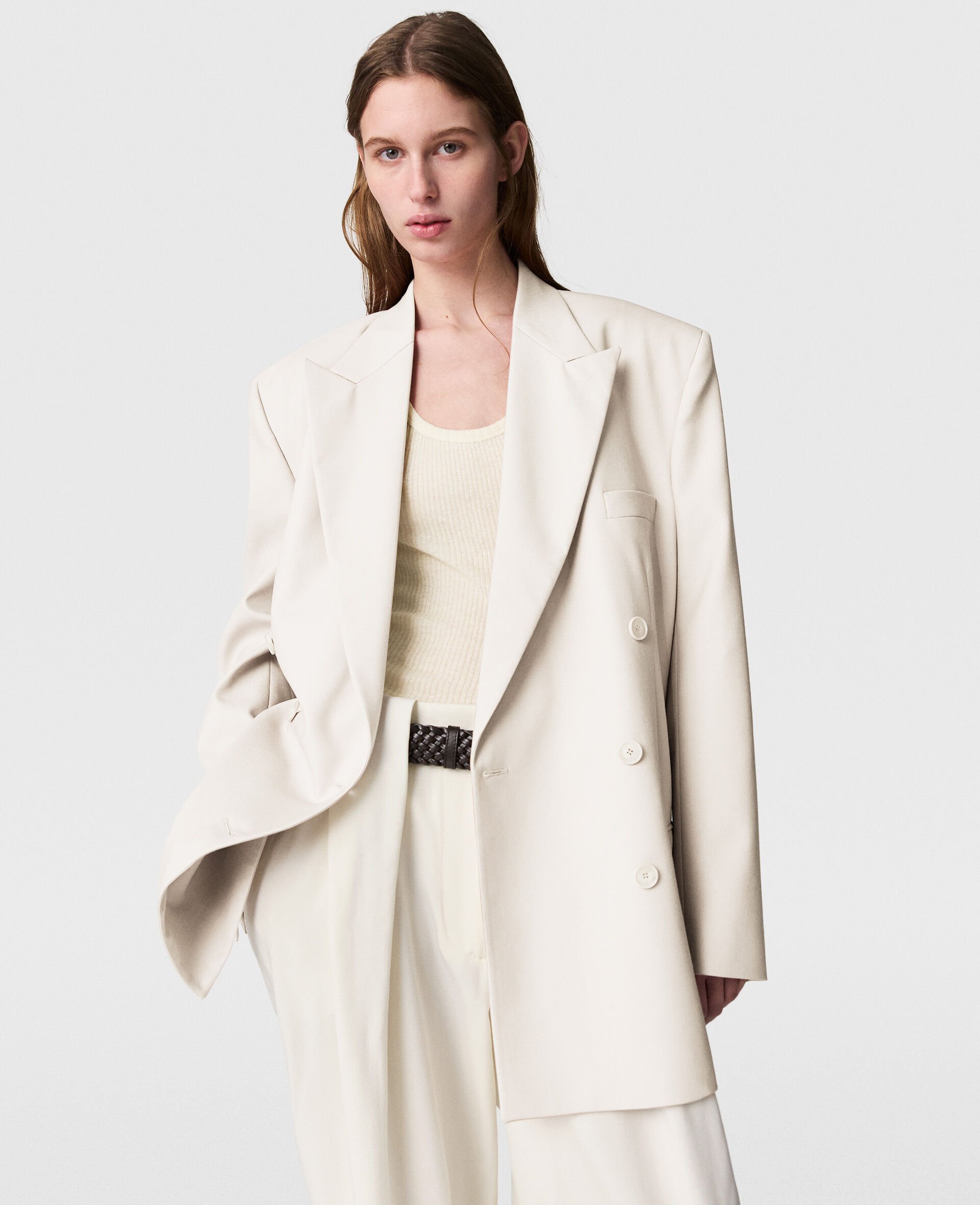 Oversized Double-Breasted Blazer-Beige-model