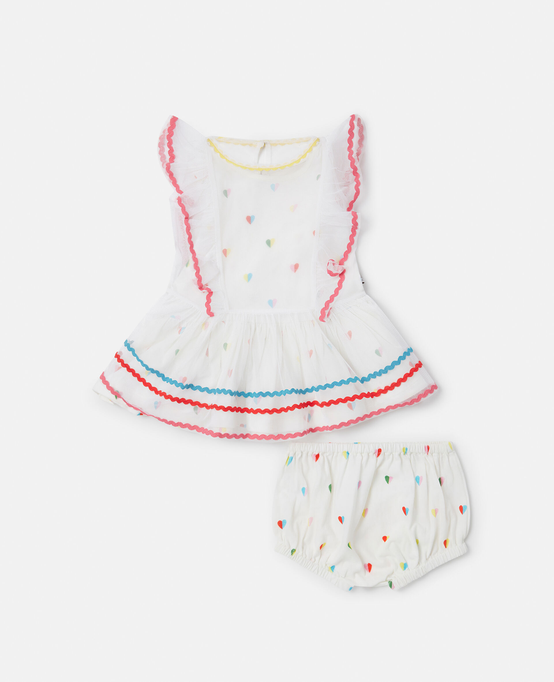 Squiggle Line Embroidery Dress and Bloomers Set-White-large image number 0