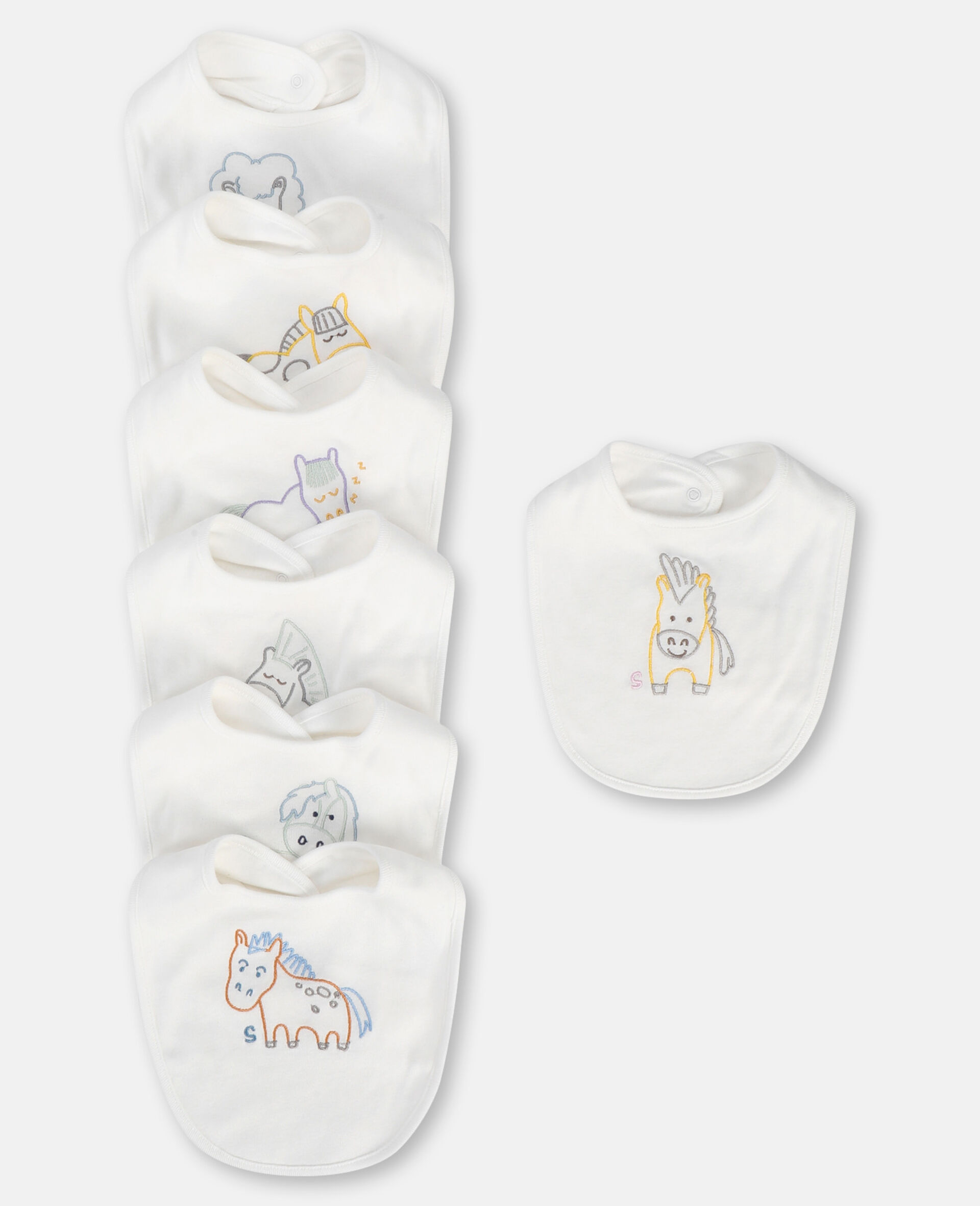 Embroidered Horses Jersey Rib Bibs Set-White-large image number 0