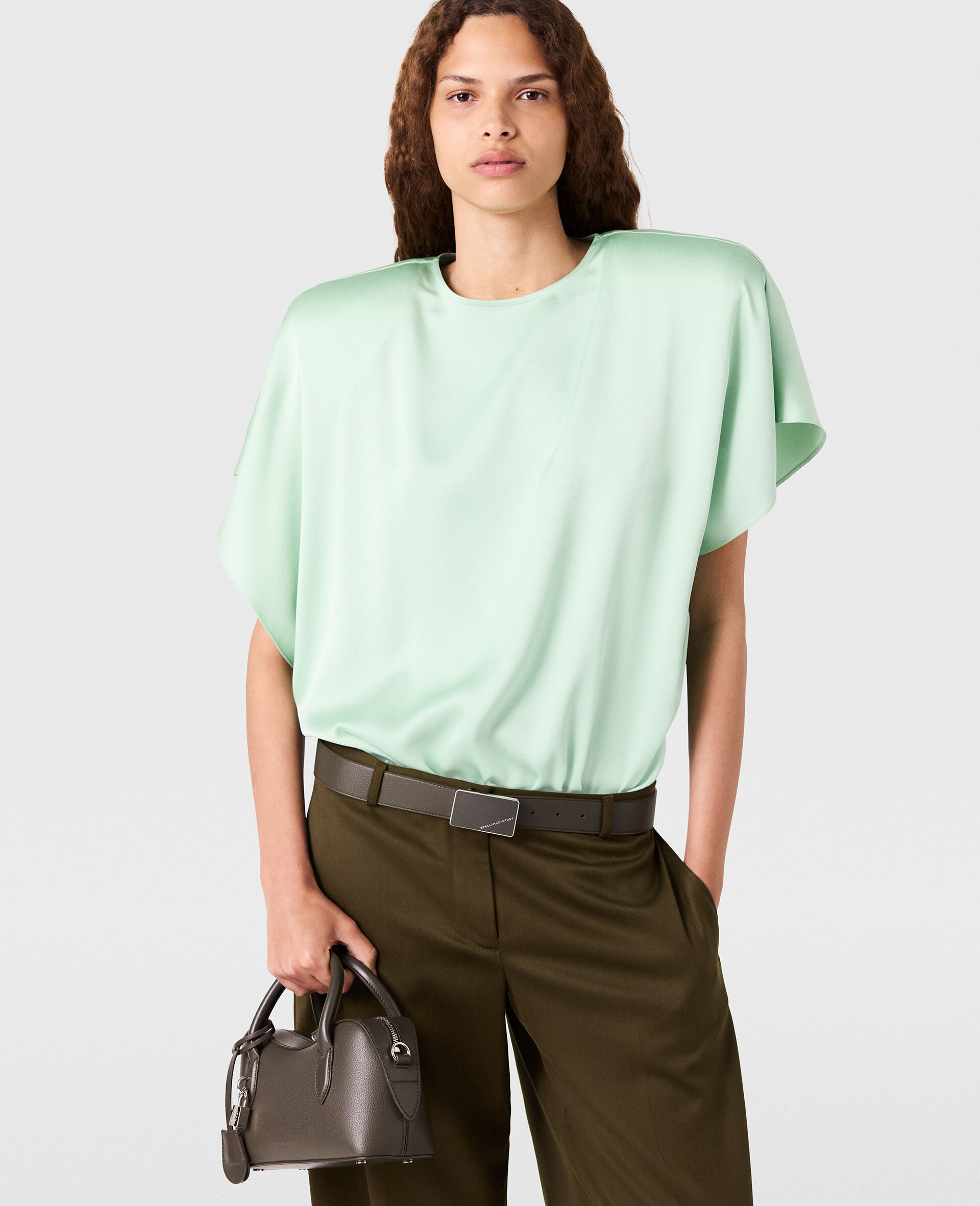 Cap-Sleeve Shoulder Pad Top-Green-model