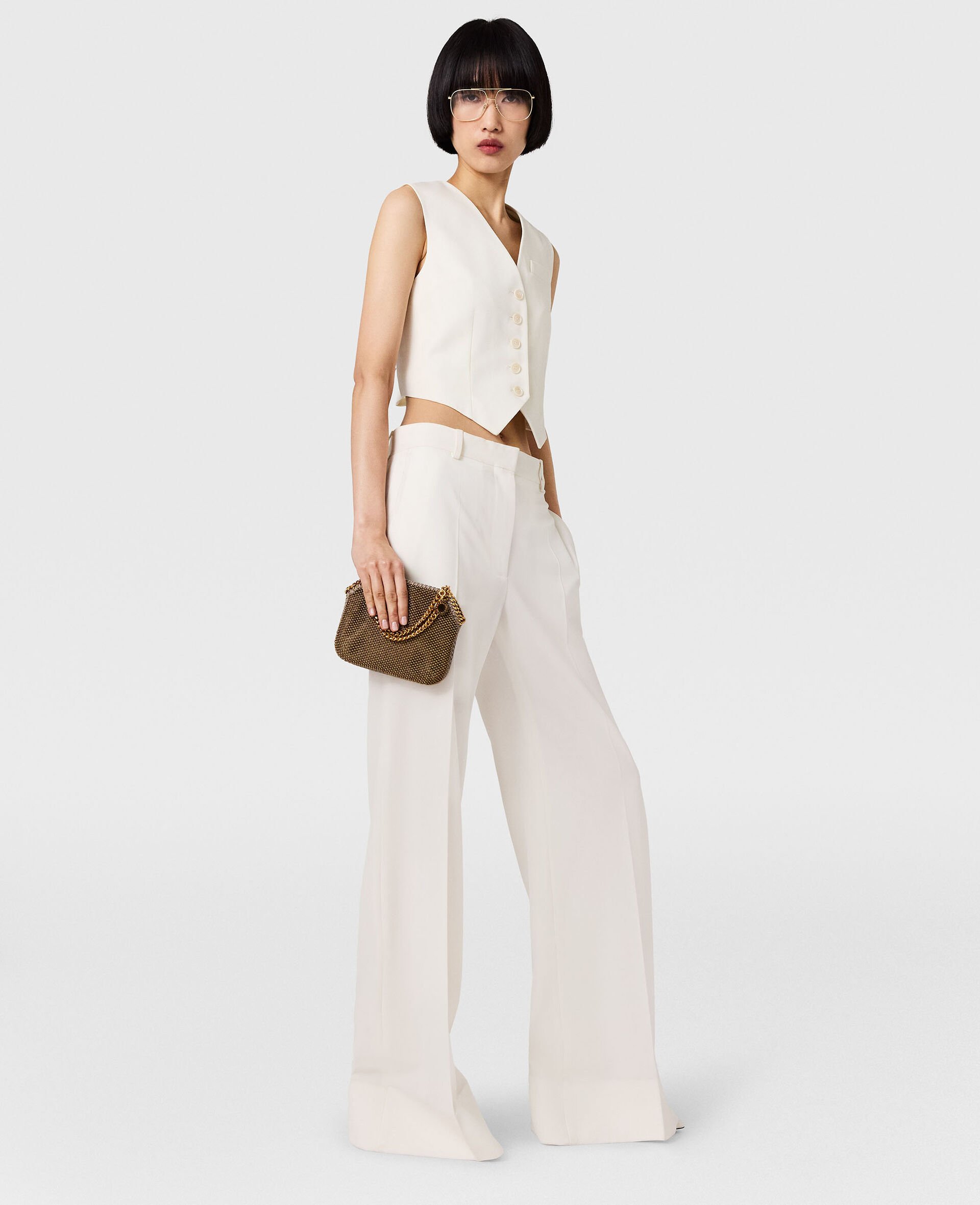 High-Rise Bootcut Wool Trousers-White-medium