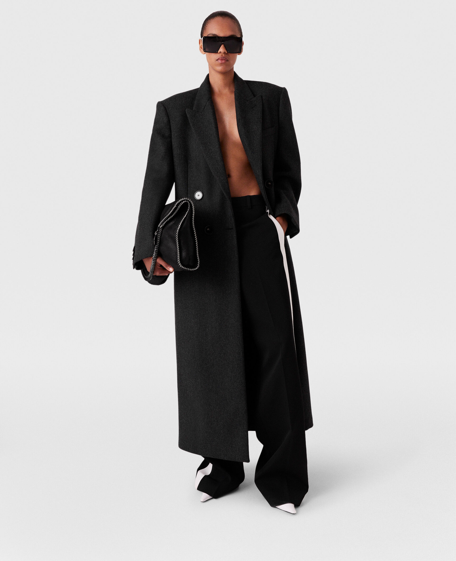 Double Breasted Wool Long Coat-Grey-large image number 1