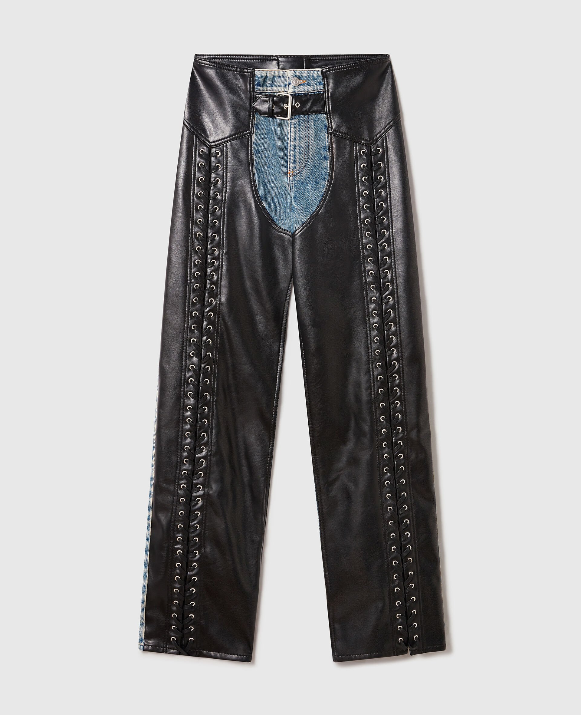 Lace-Up Vegan Chap Jeans-Black-medium