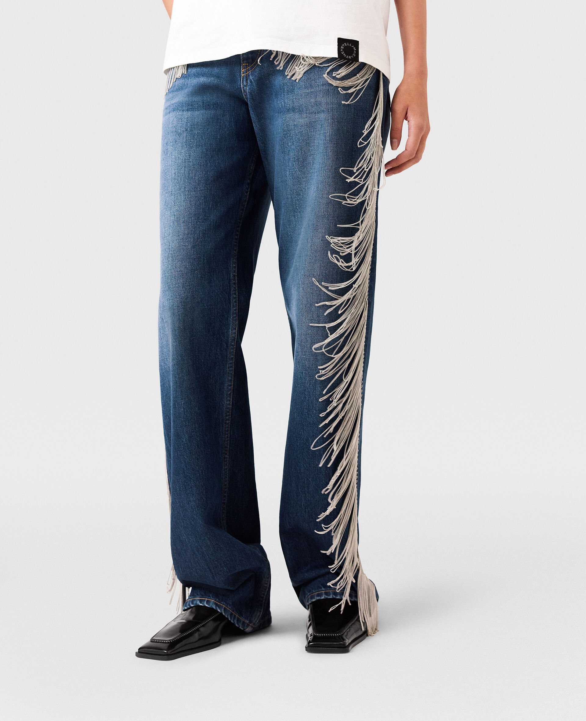 Chain Tassel Straight-Leg Denim Jeans-Blue-large image number 4