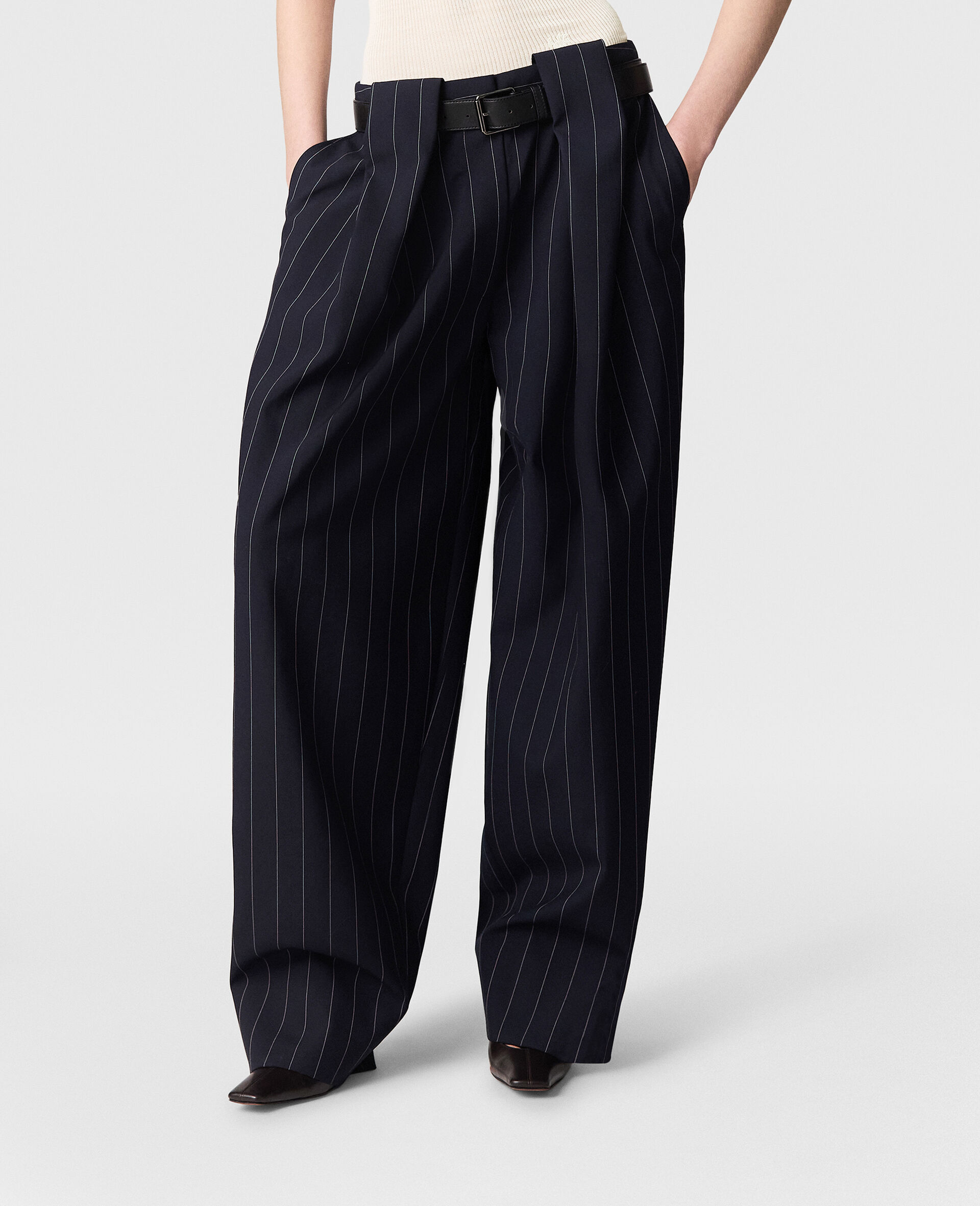 Slouchy Panelled Pinstripe Trousers-Blue-large image number 5