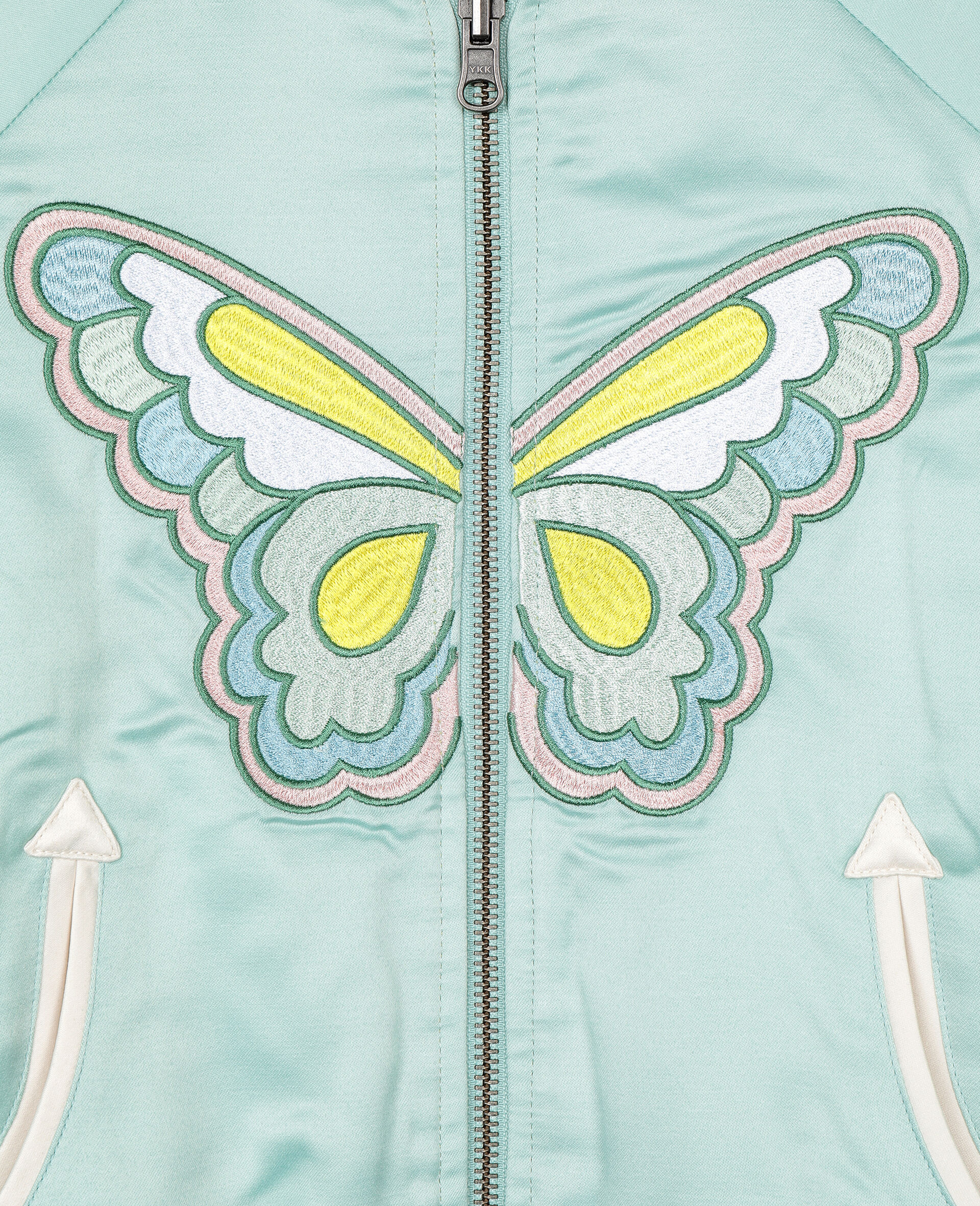 Embroidered Butterfly Satin Bomber -Green-large image number 2