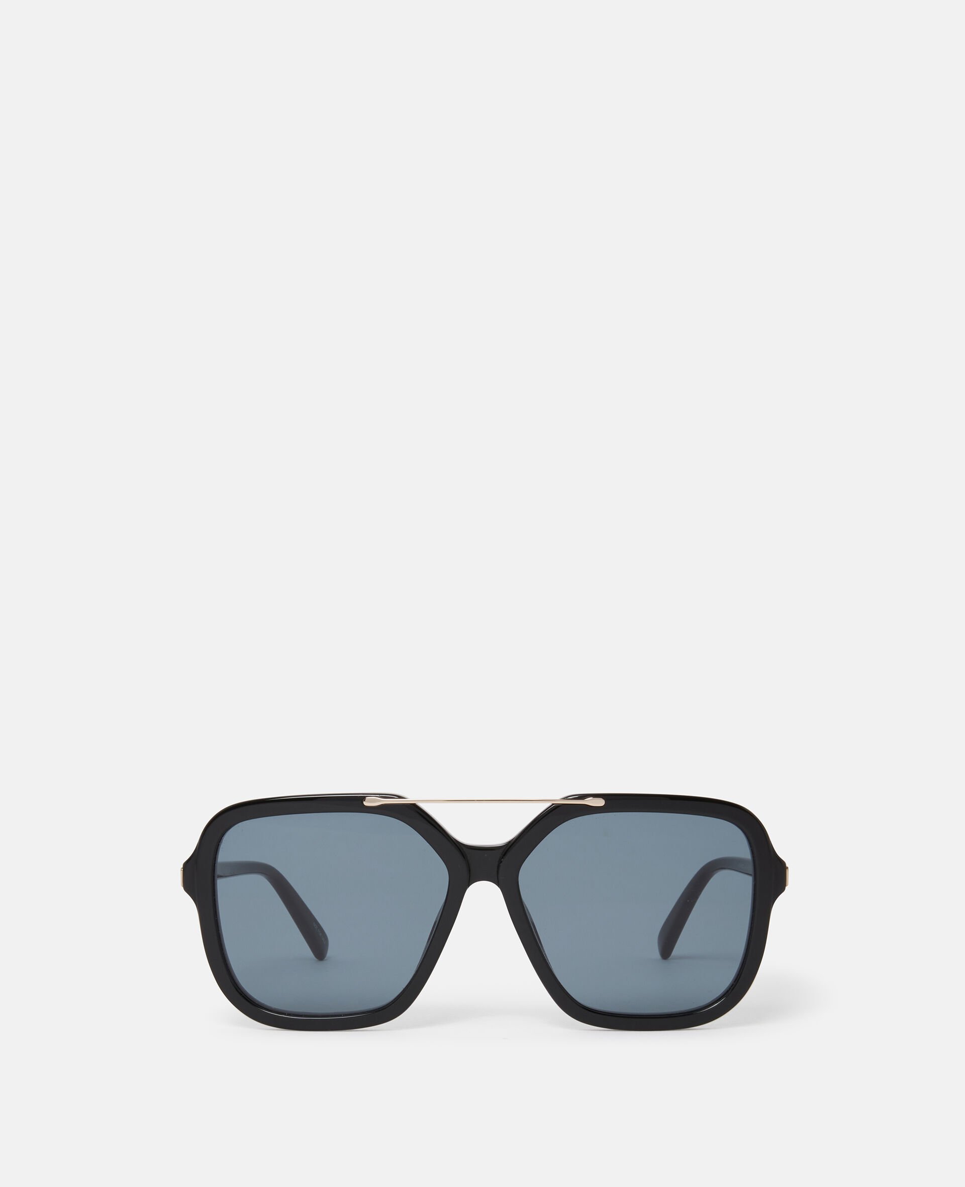Lunettes de soleil carrées oversize avec barre métallique-Noir-large image number 0