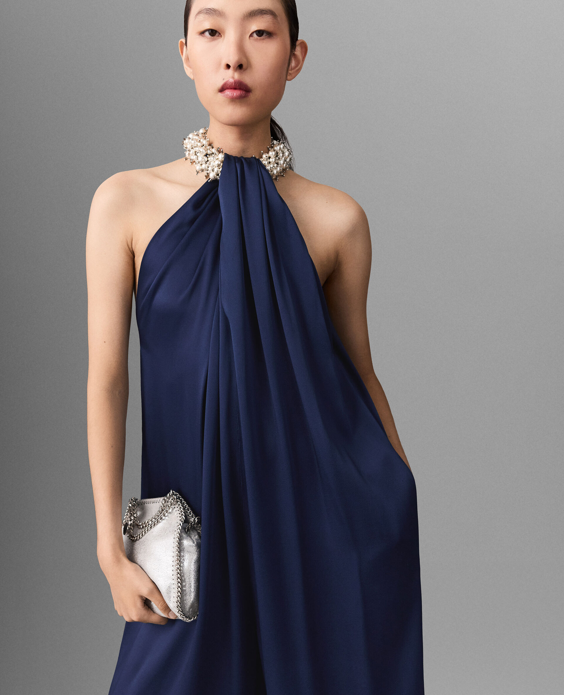 Satin Halterneck Jumpsuit-Blue-large image number 4