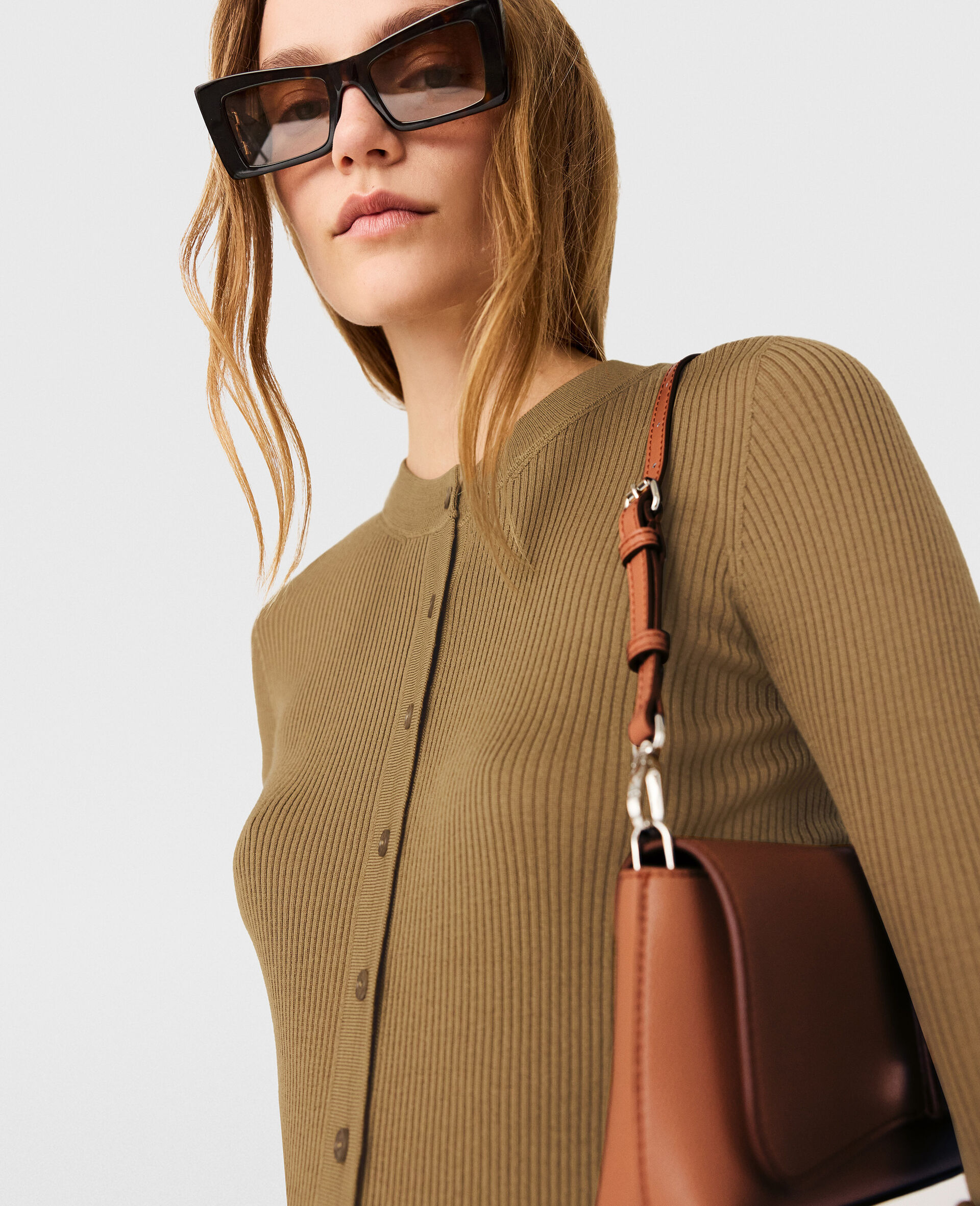 Crewneck Light Knit Cardigan-Pink-large image number 3