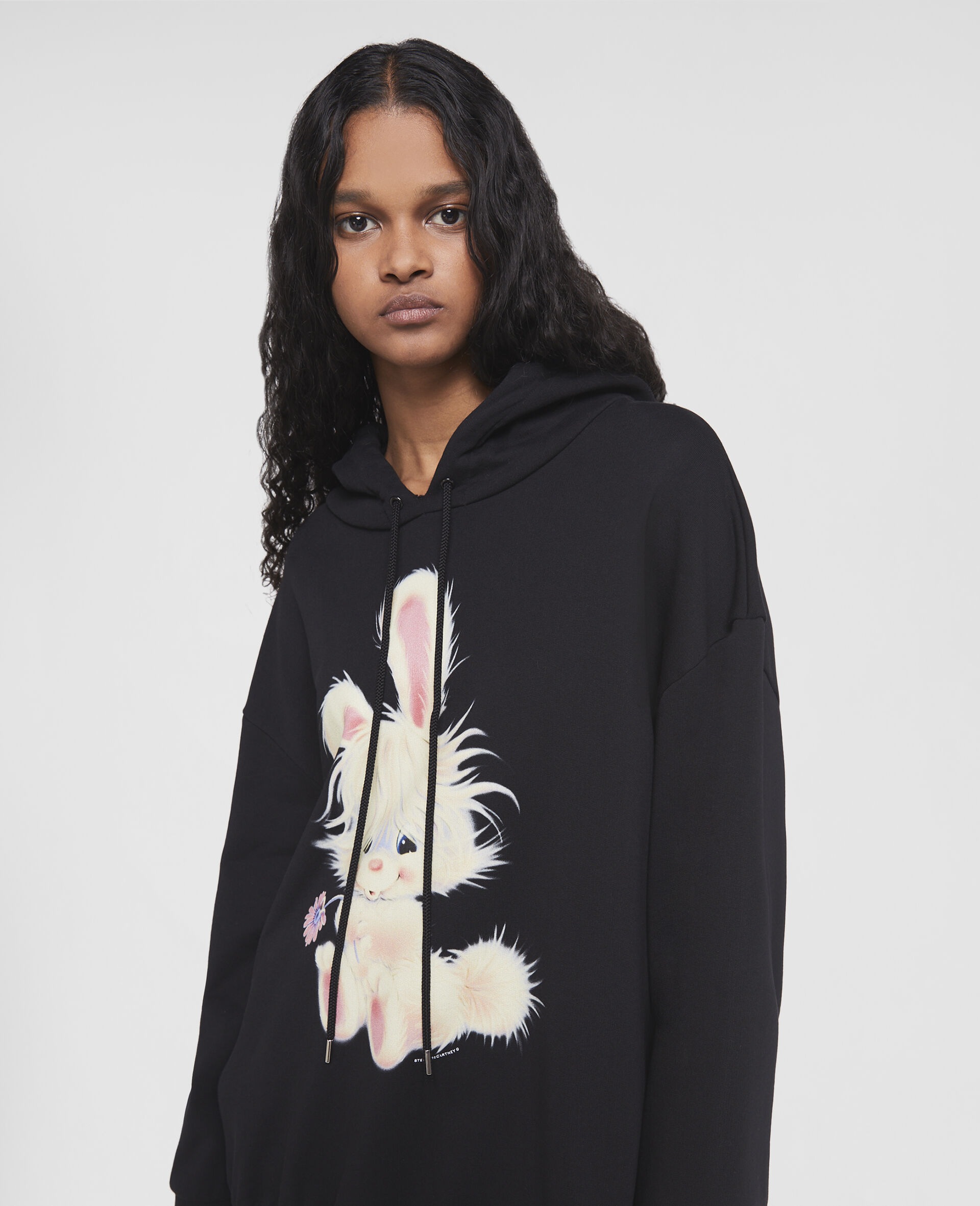 Lunar New Year Rabbit Motif Hoodie-Black-large image number 3