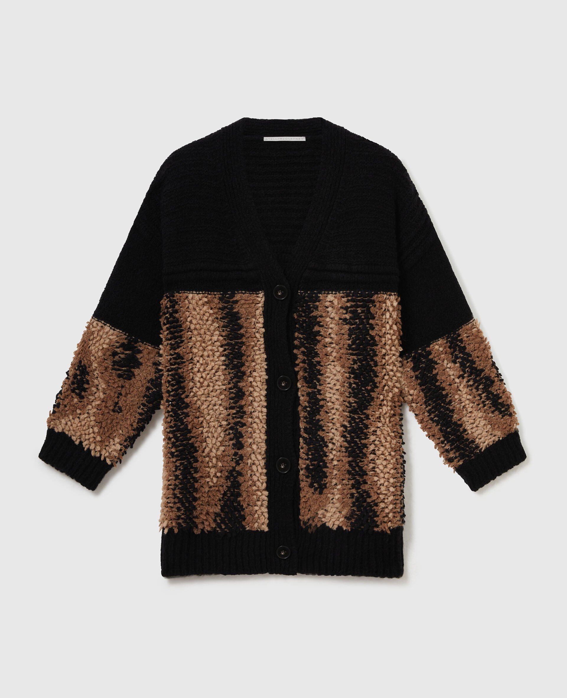 Textured V-Neck Cardigan-Brown-medium