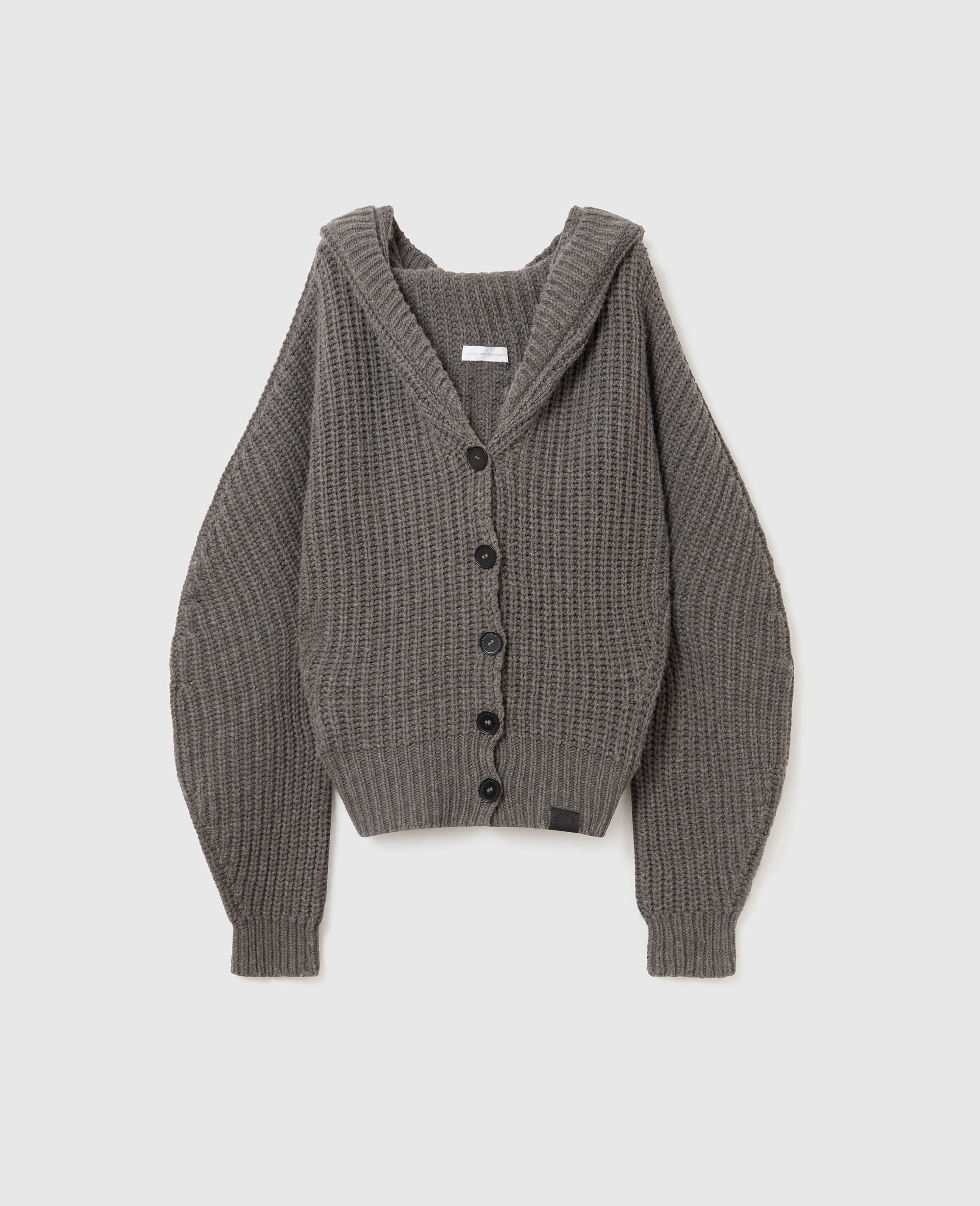 Cardigan con Cappuccio a Coste Spesse-Grigio-medium