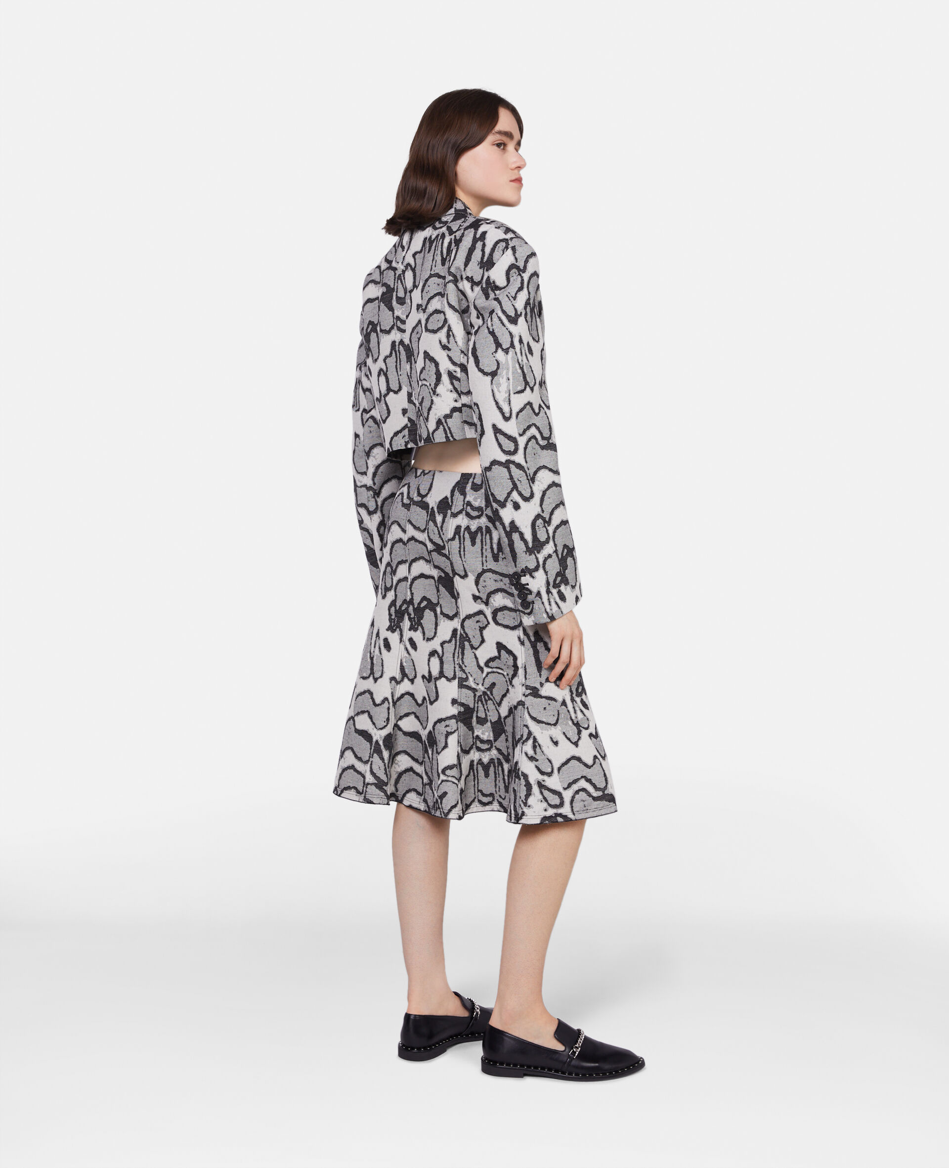 Abstract Moth Jacquard Belted Skirt-Grey-large image number 2