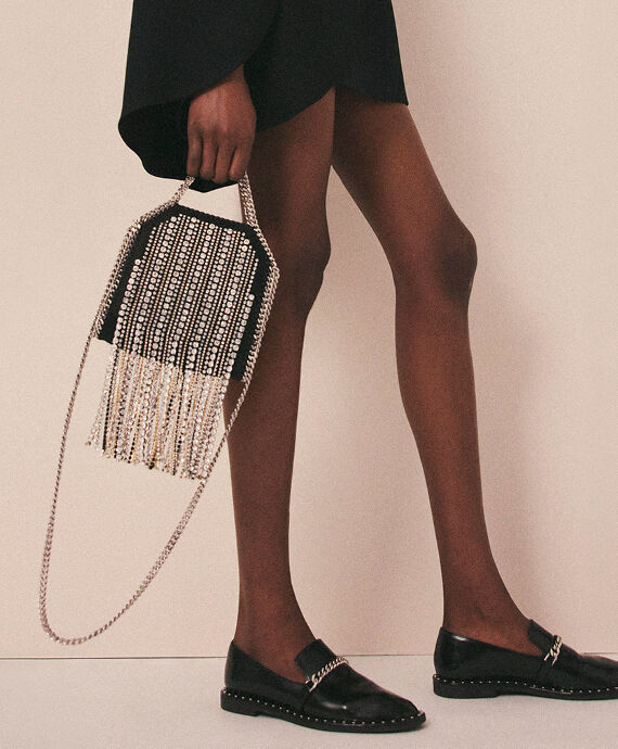 Women BLACK Crystal Fringe Falabella Tiny Tote Bag | Stella