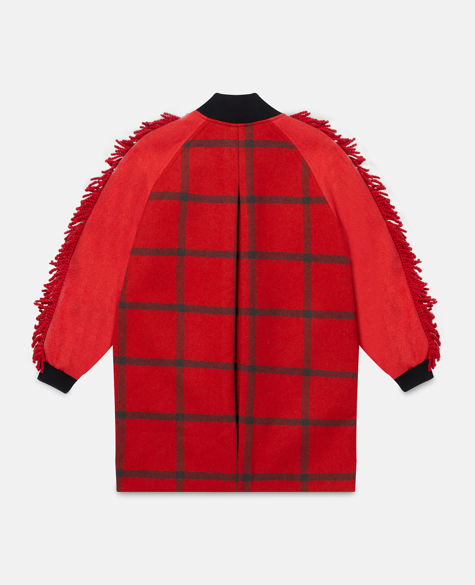 Check Fringe Coat-Red-large image number 1