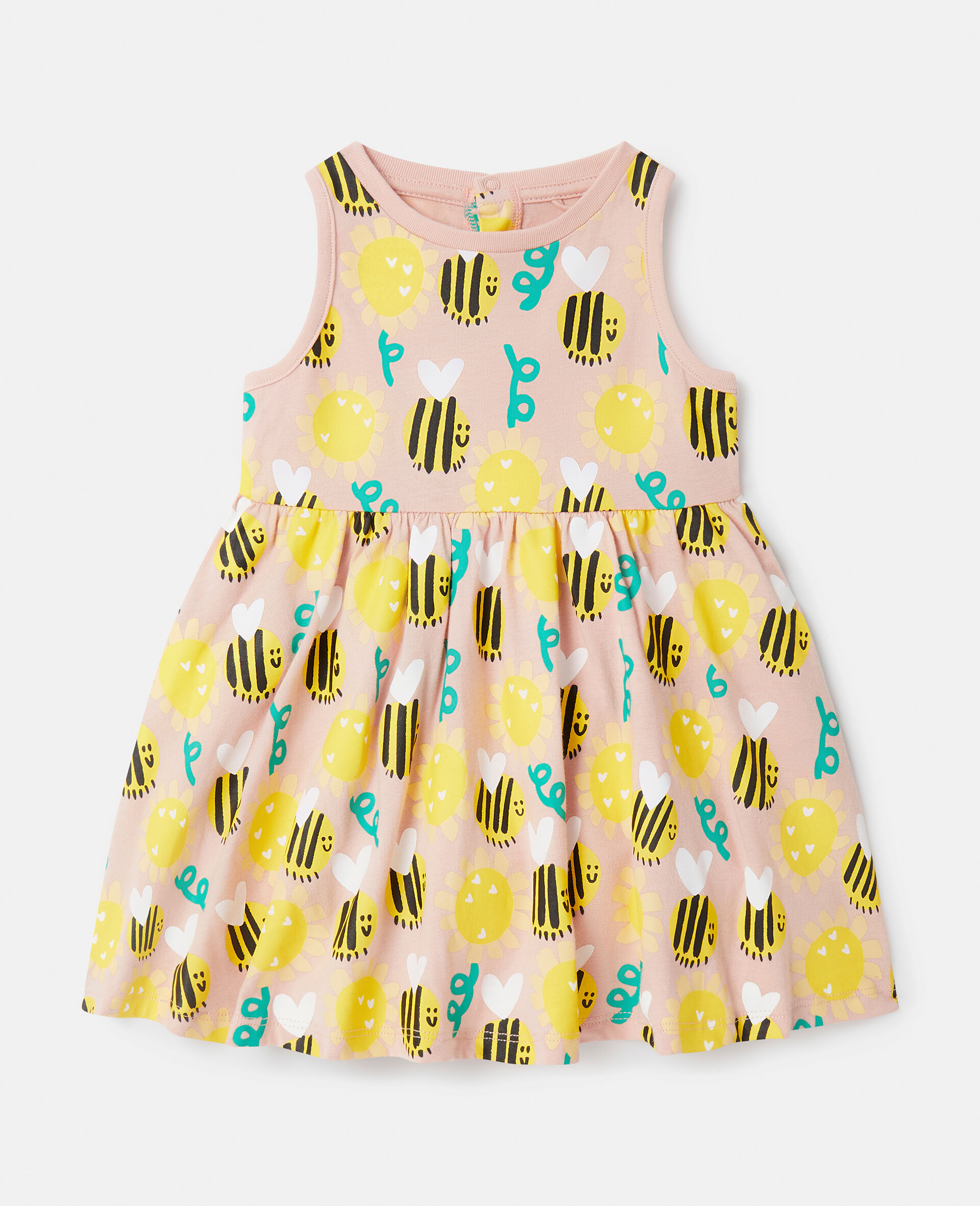 Bumblebee Print Sleeveless Dress-Multicolour-medium