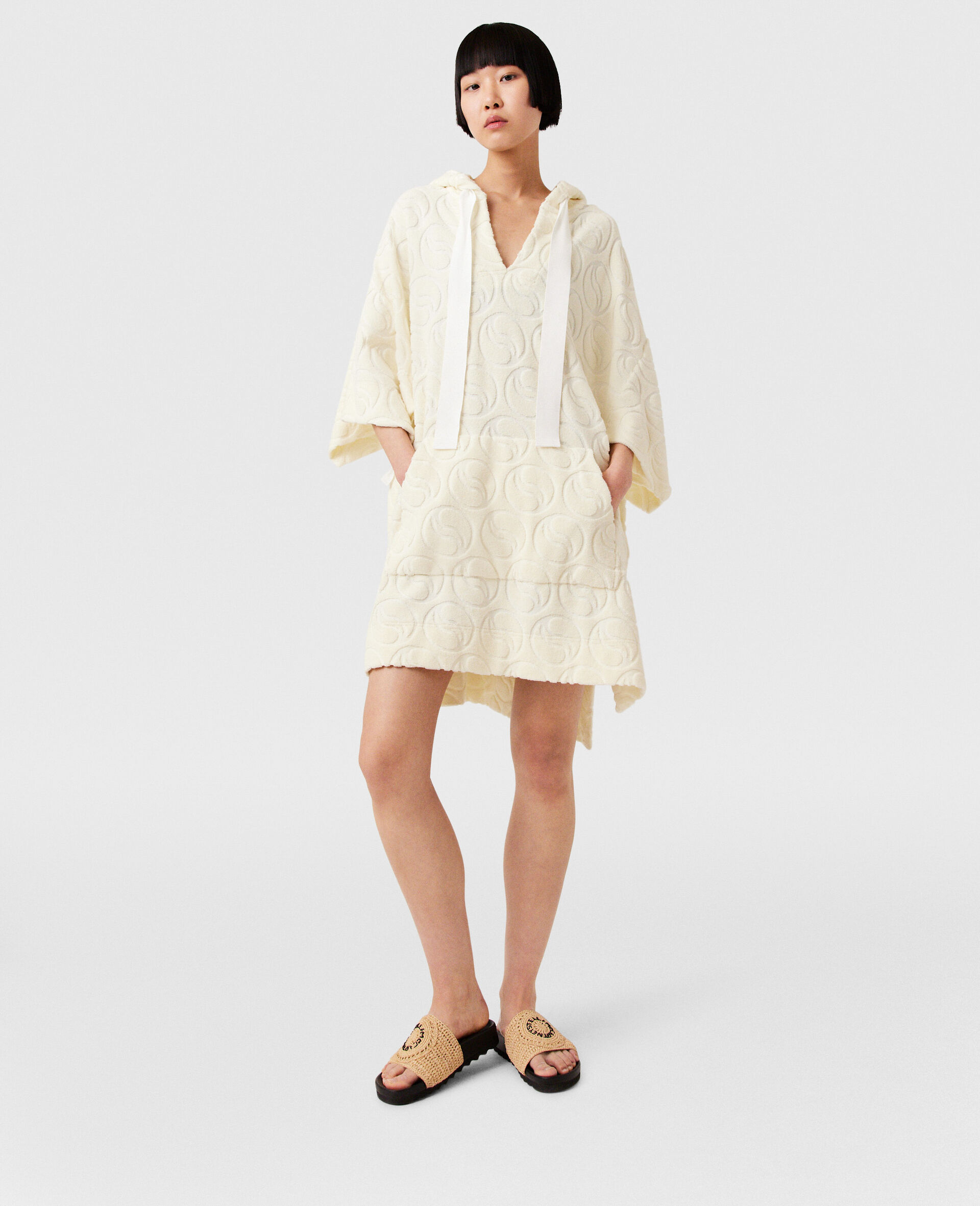 Mini robe a capuche en tissu eponge-Beige-large image number 5