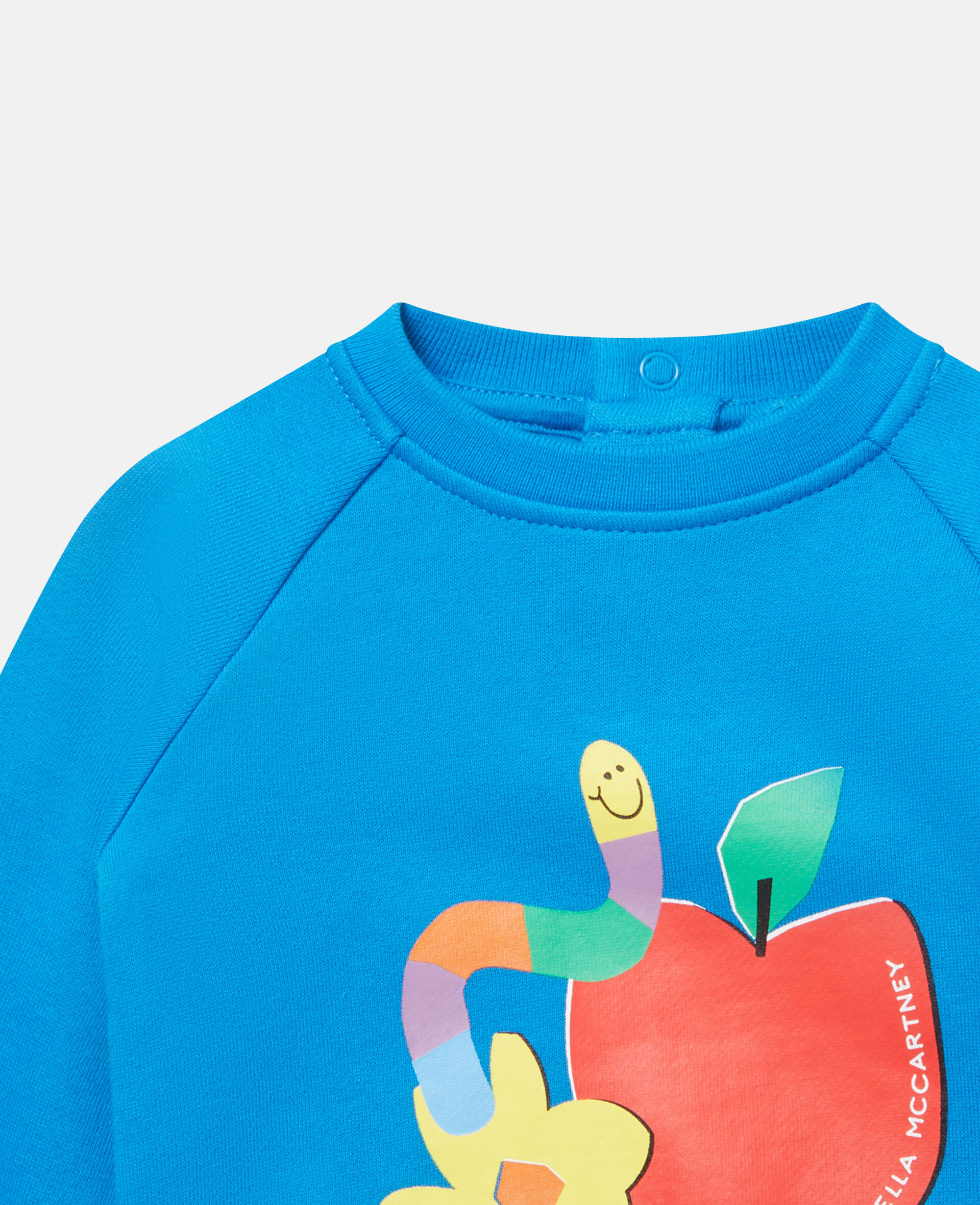 Cotton Fleece Apple and Worm Print Sweatshirt-Blue-large image number 1