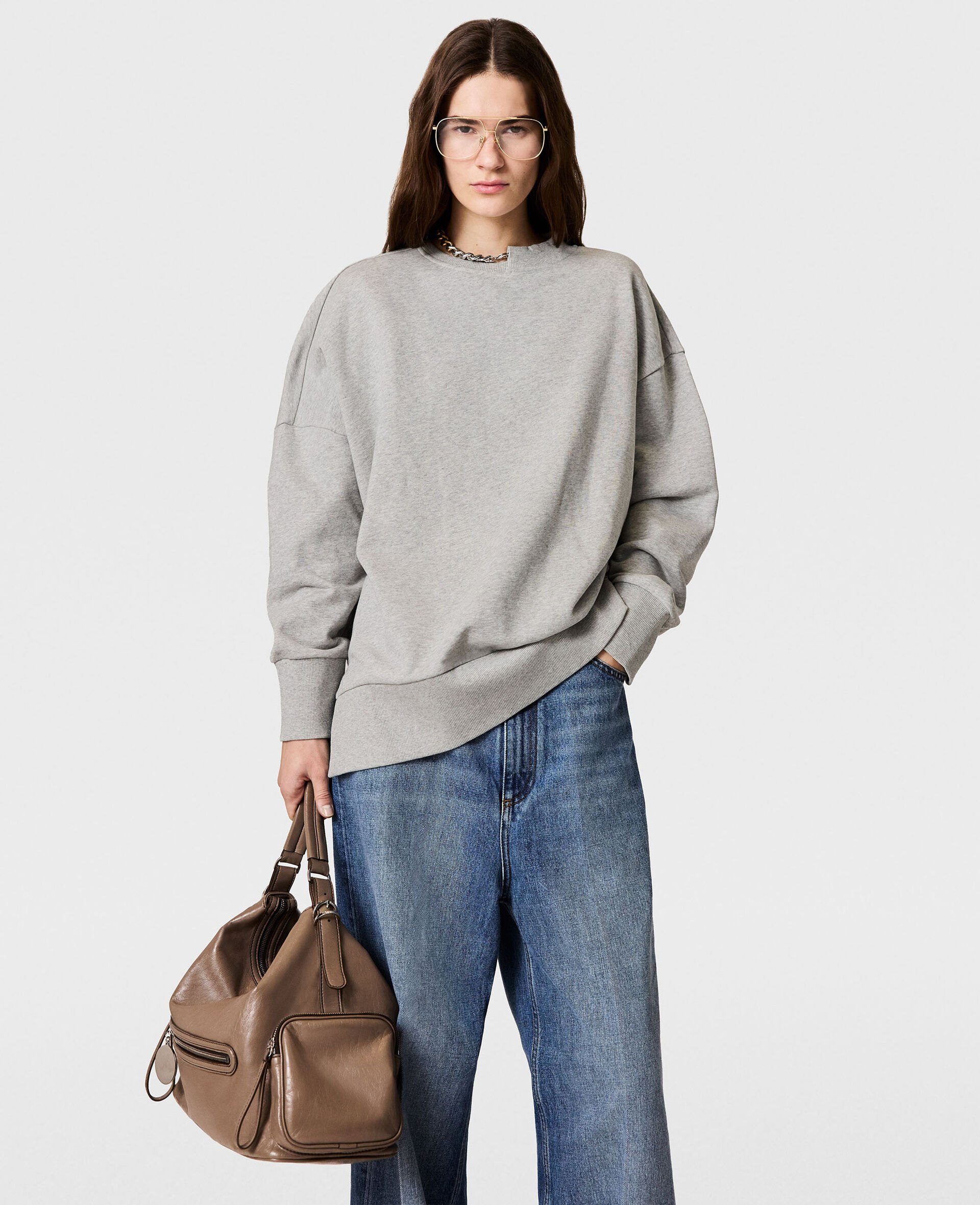 Chain-Embellished Sweatshirt-Grey-medium