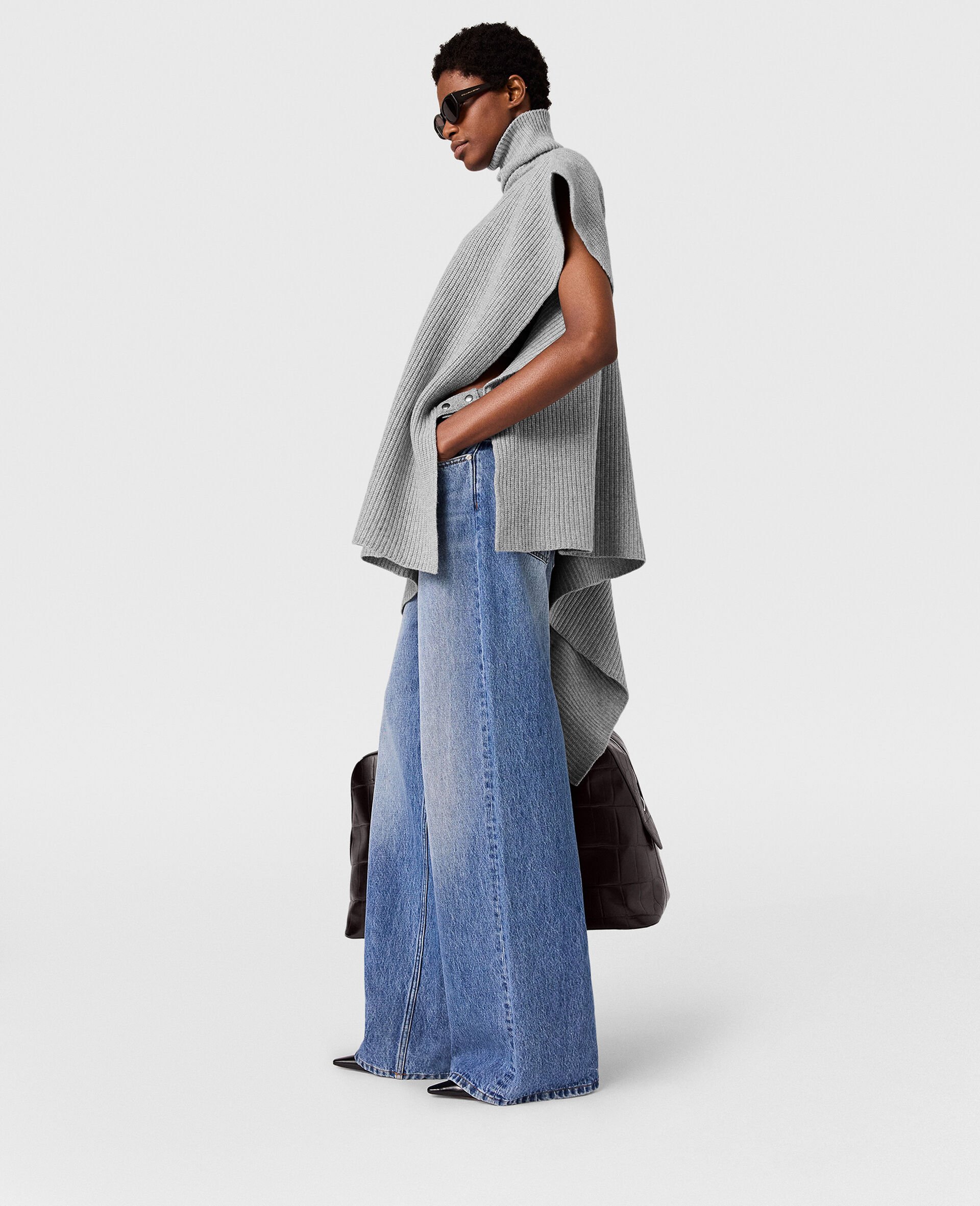 Knit Asymmetric Turtleneck Poncho-Grey-large Knit Asymmetric Turtleneck Poncho-Grey-large image number 6