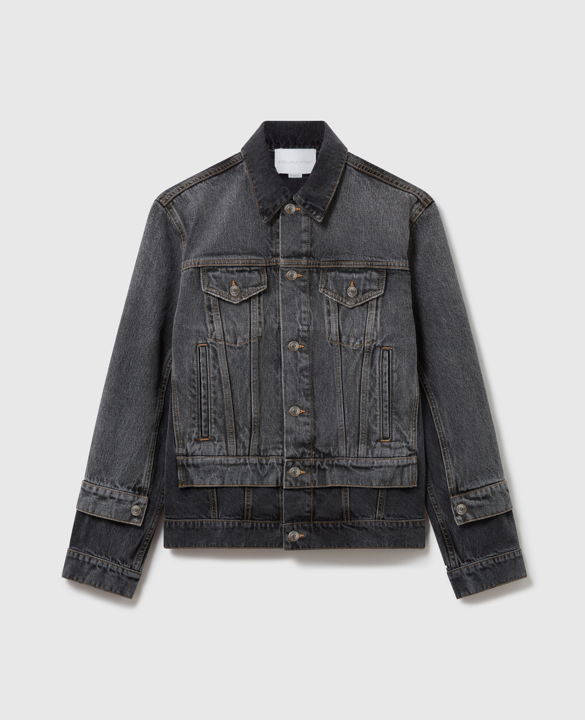 Tonal Paneled Denim Jacket-Black-medium