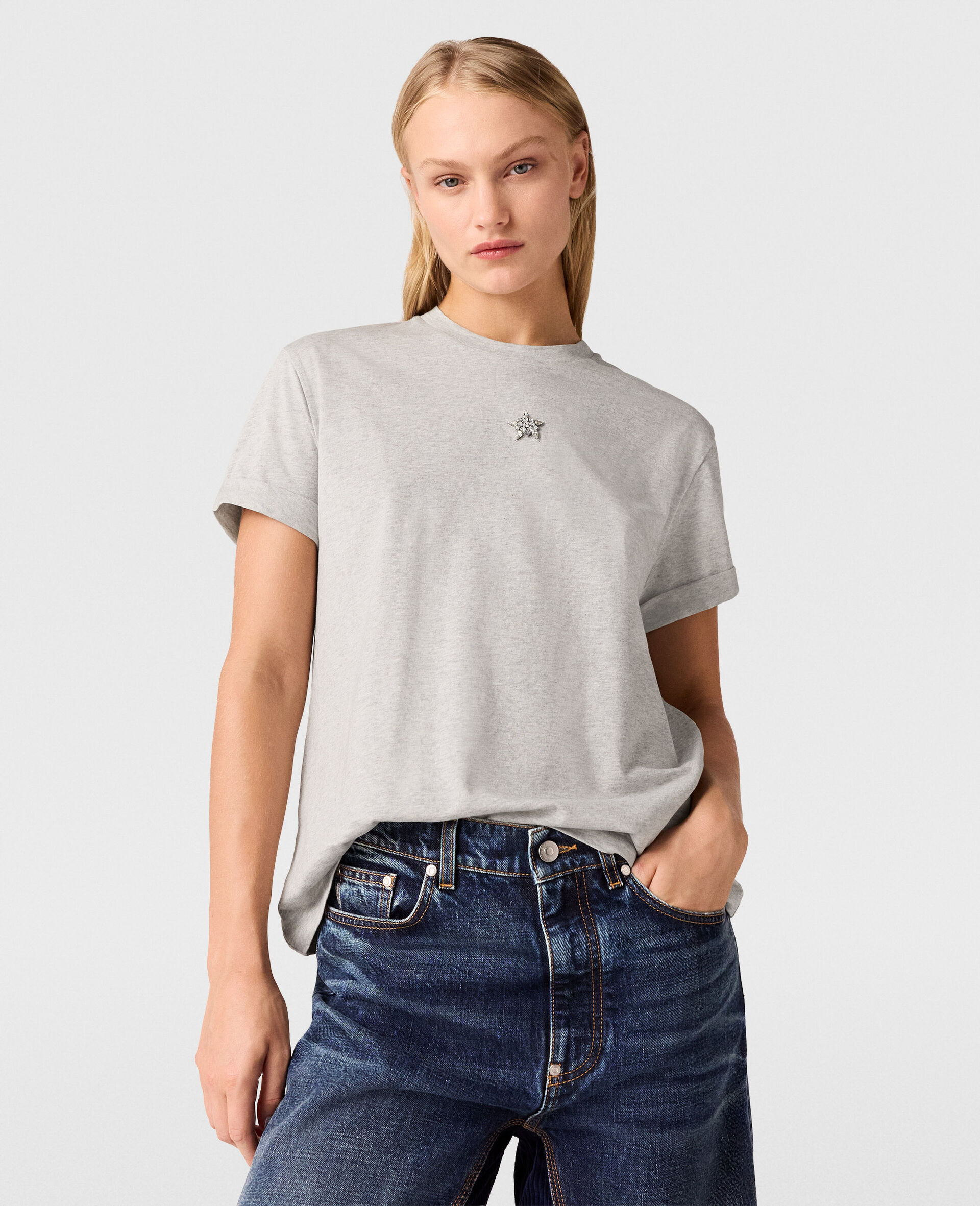 Star Boxy T-Shirt-Grey-model