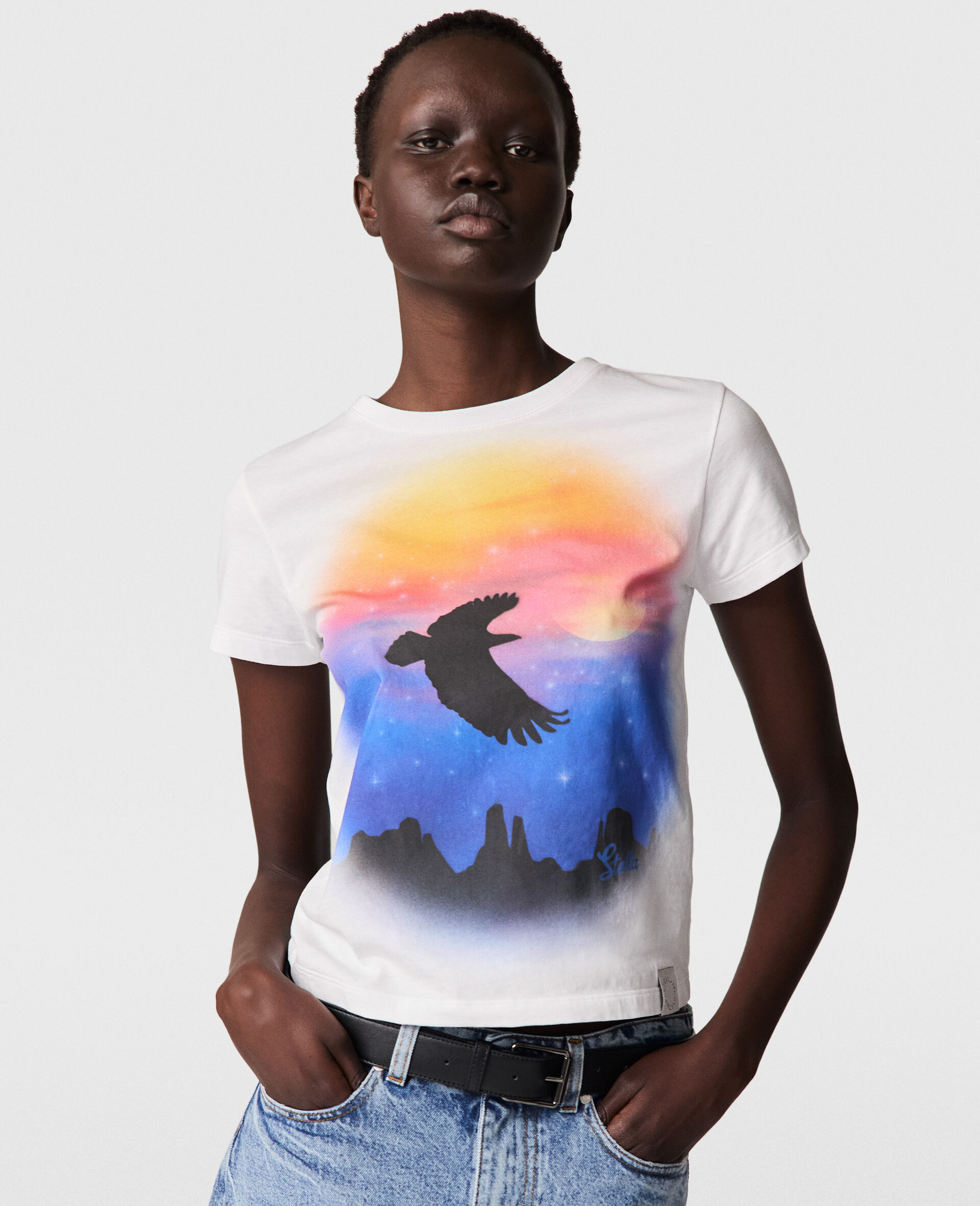 T shirt court avec image aerographee-Blanc-model