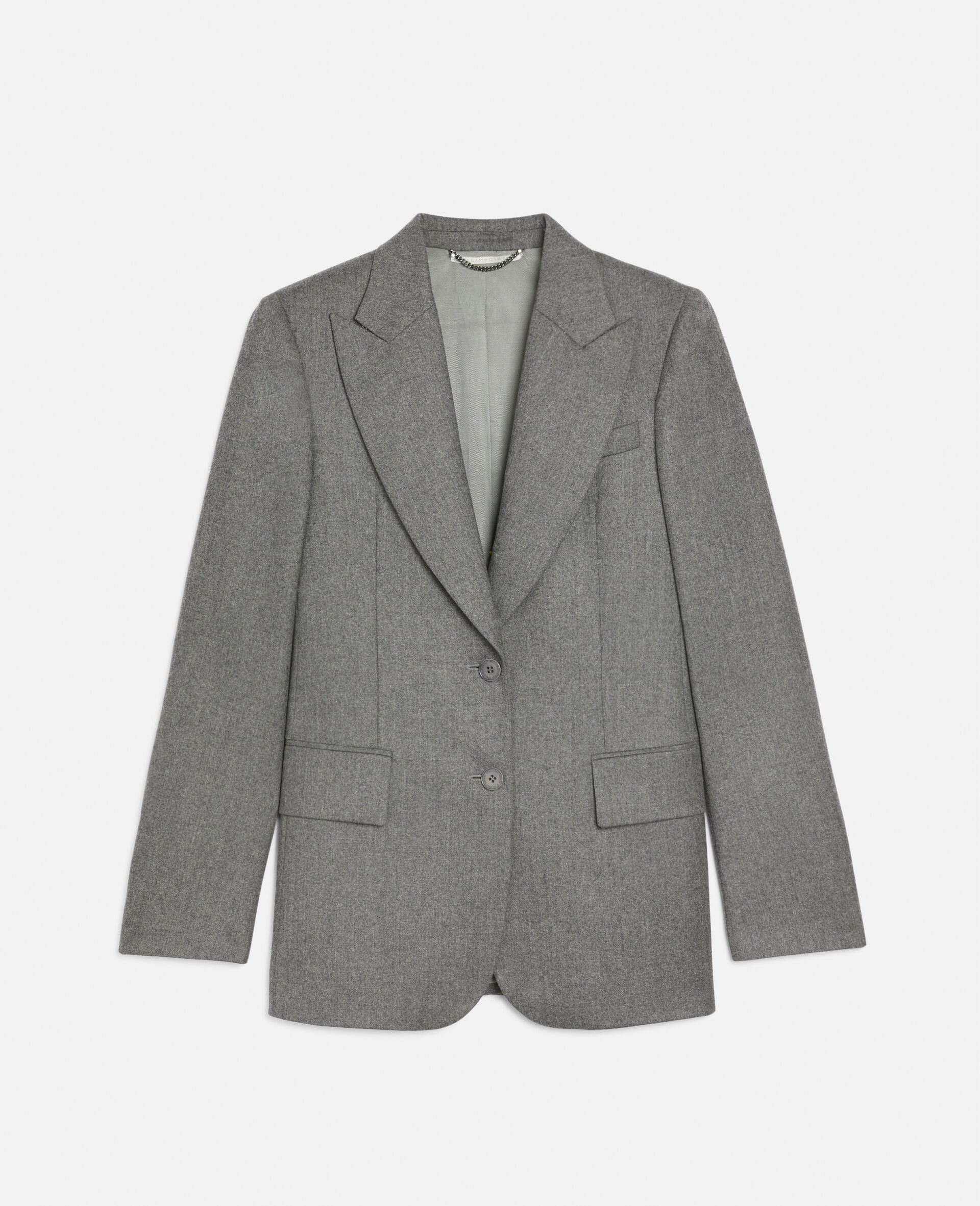 Wool Flannel Single-Breasted Blazer-Grey-large image number 0