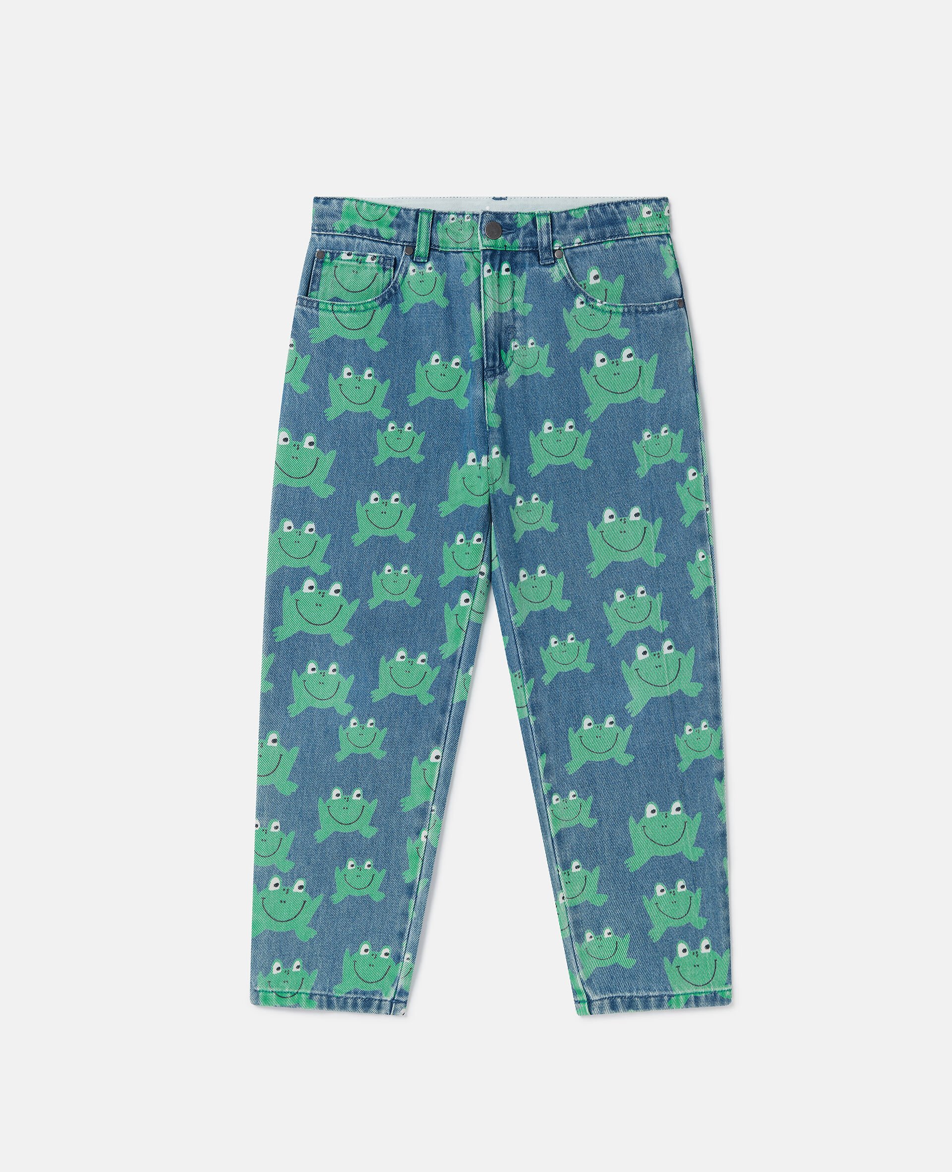 Frog Print Straight-Leg Denim Jeans-Blue-medium