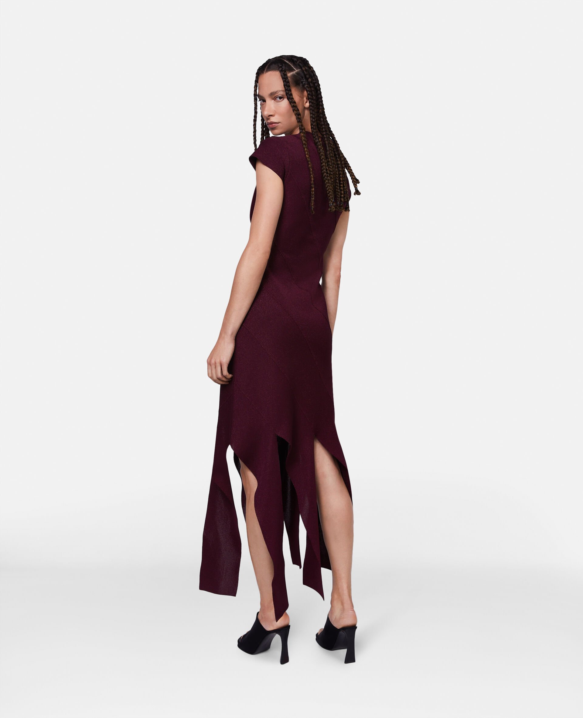 Lurex Rib Knit Midi Dress-Red-large Lurex Rib Knit Midi Dress-Red-large image number 2