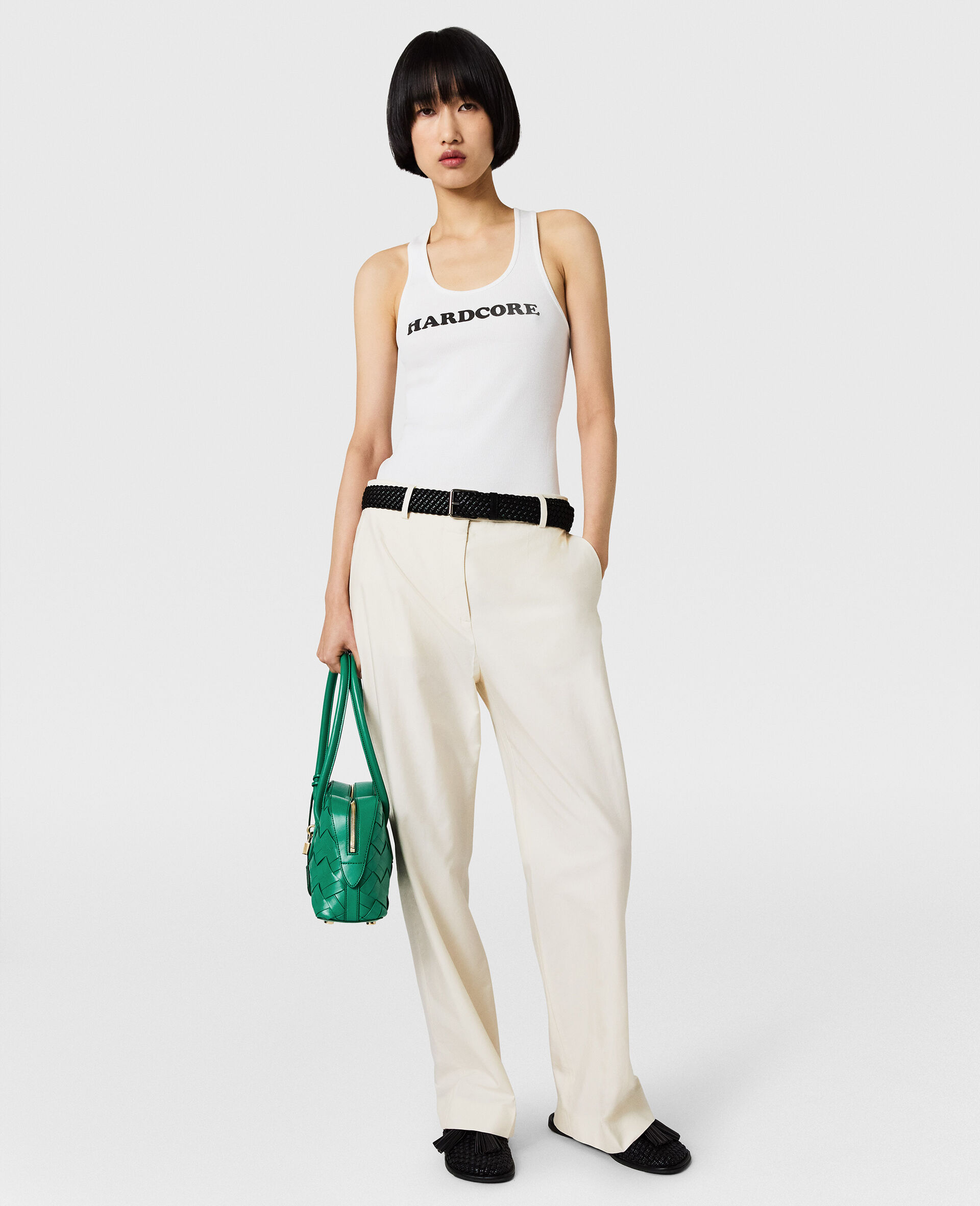 Washed Cotton Straight Trousers-Cream-medium