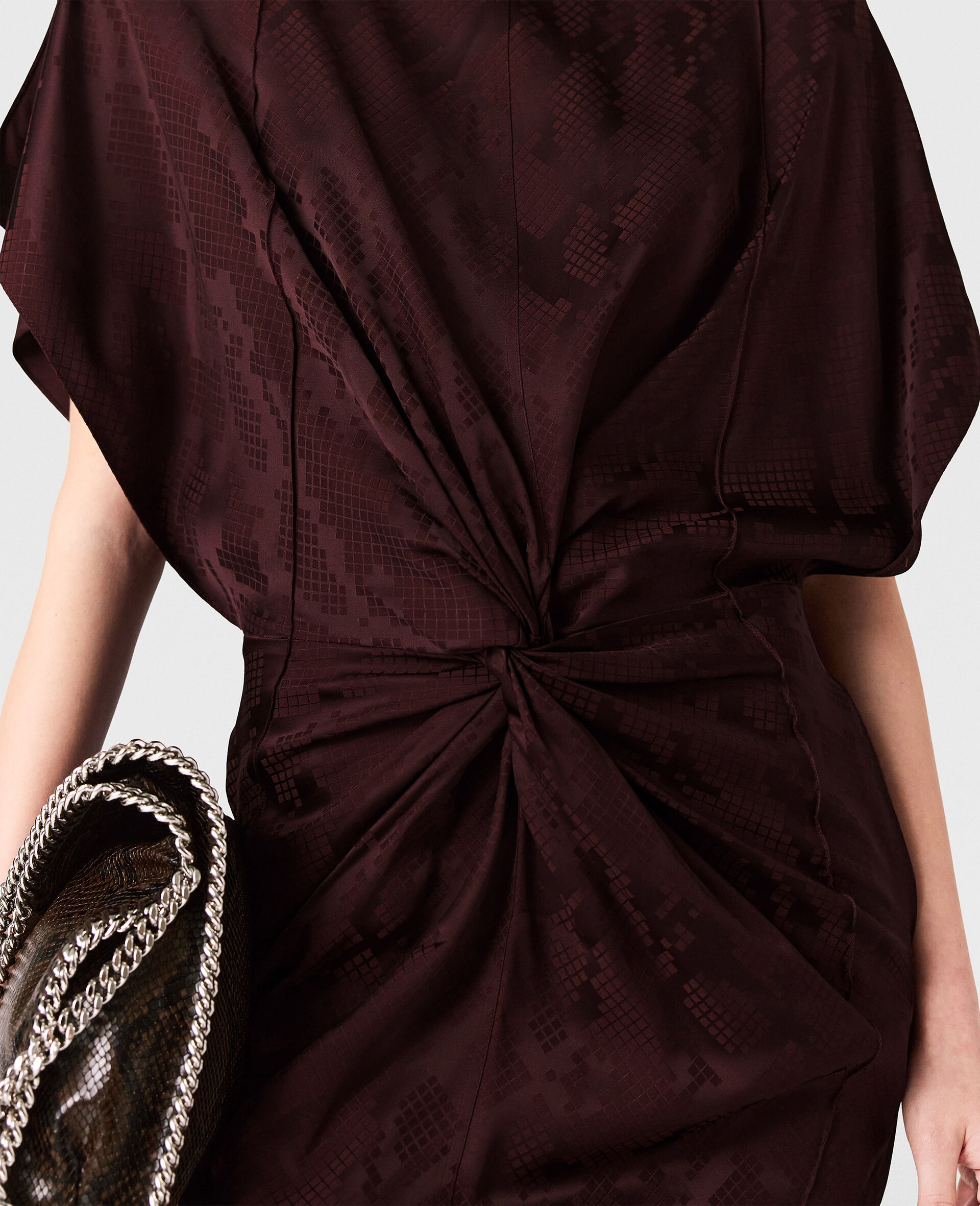 Snake Print Shoulder Pad Twist Midi Dress-Red-large Snake Print Shoulder Pad Twist Midi Dress-Red-large image number 3