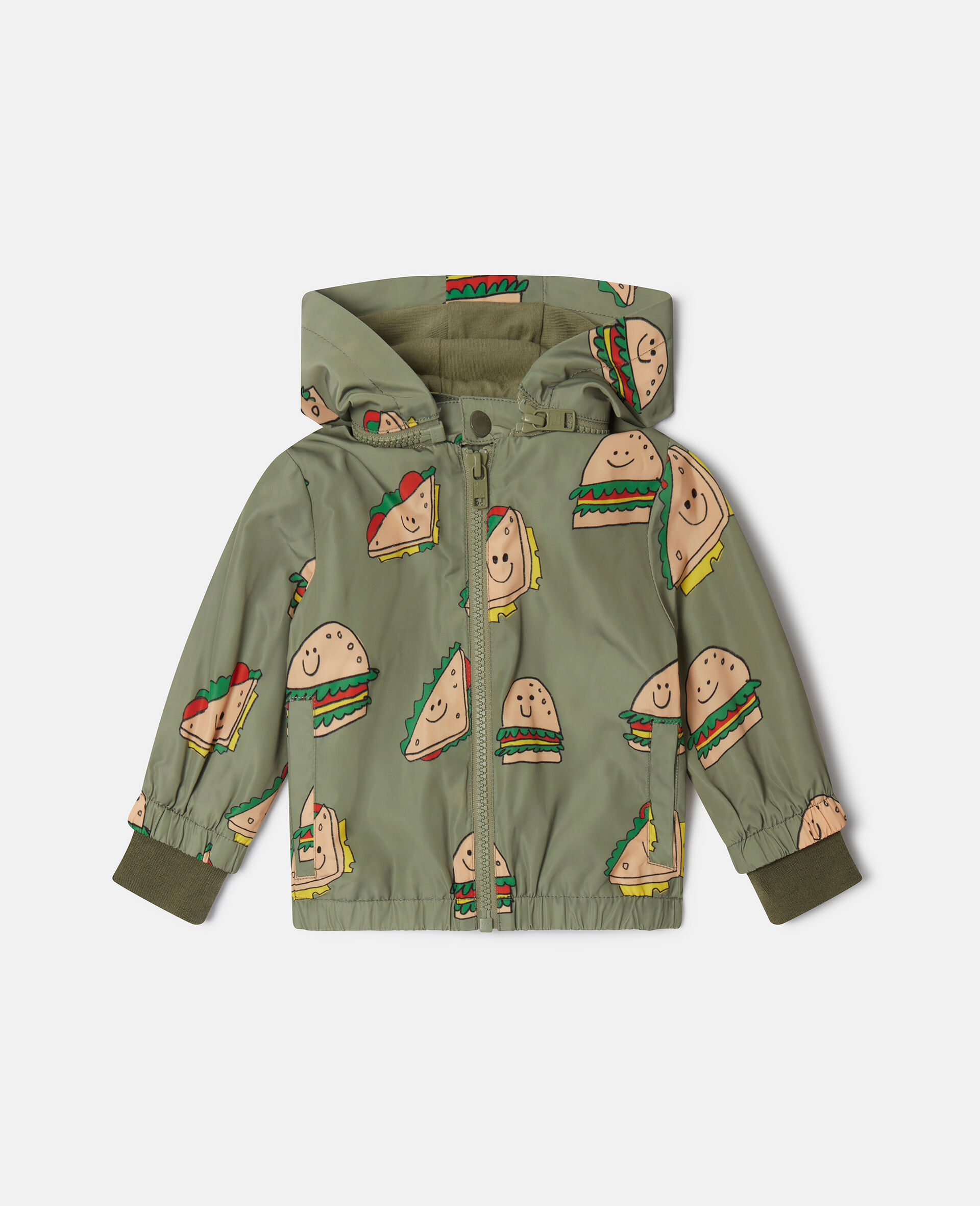 Silly Sandwich Print Hooded Jacket-Khaki-model
