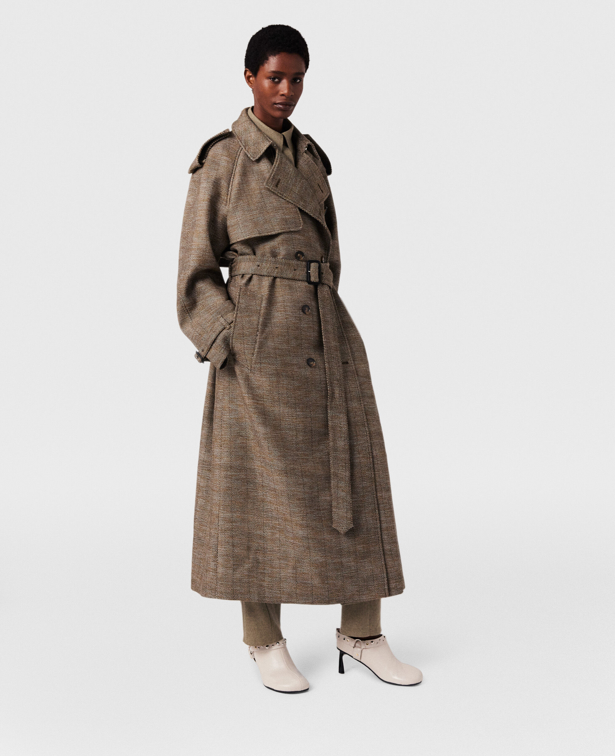 Women Herringbone Belted Herringbone Trench Coat Stella McCartney CA