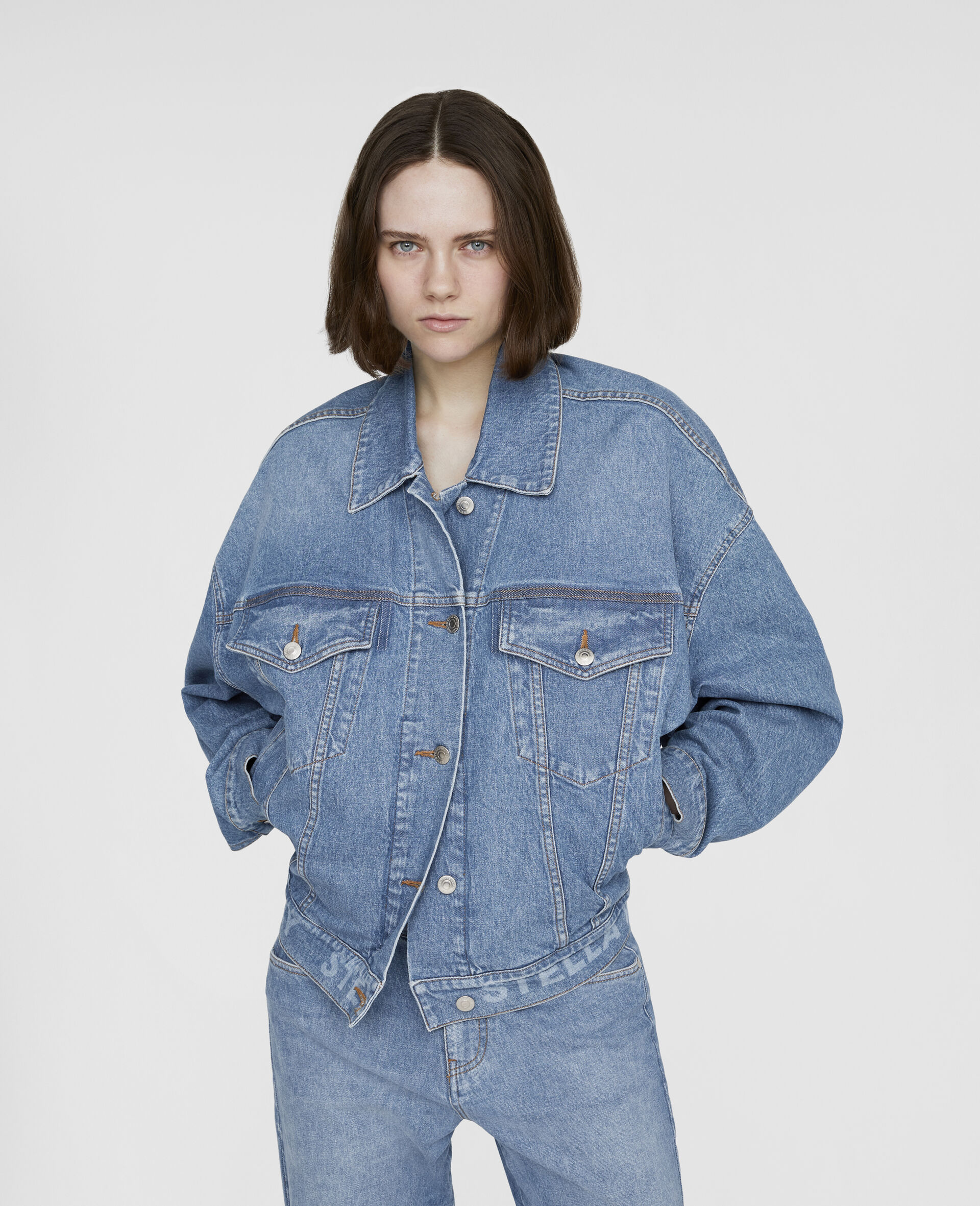 Logo Oversized Denim Jacket-Blue-large image number 3