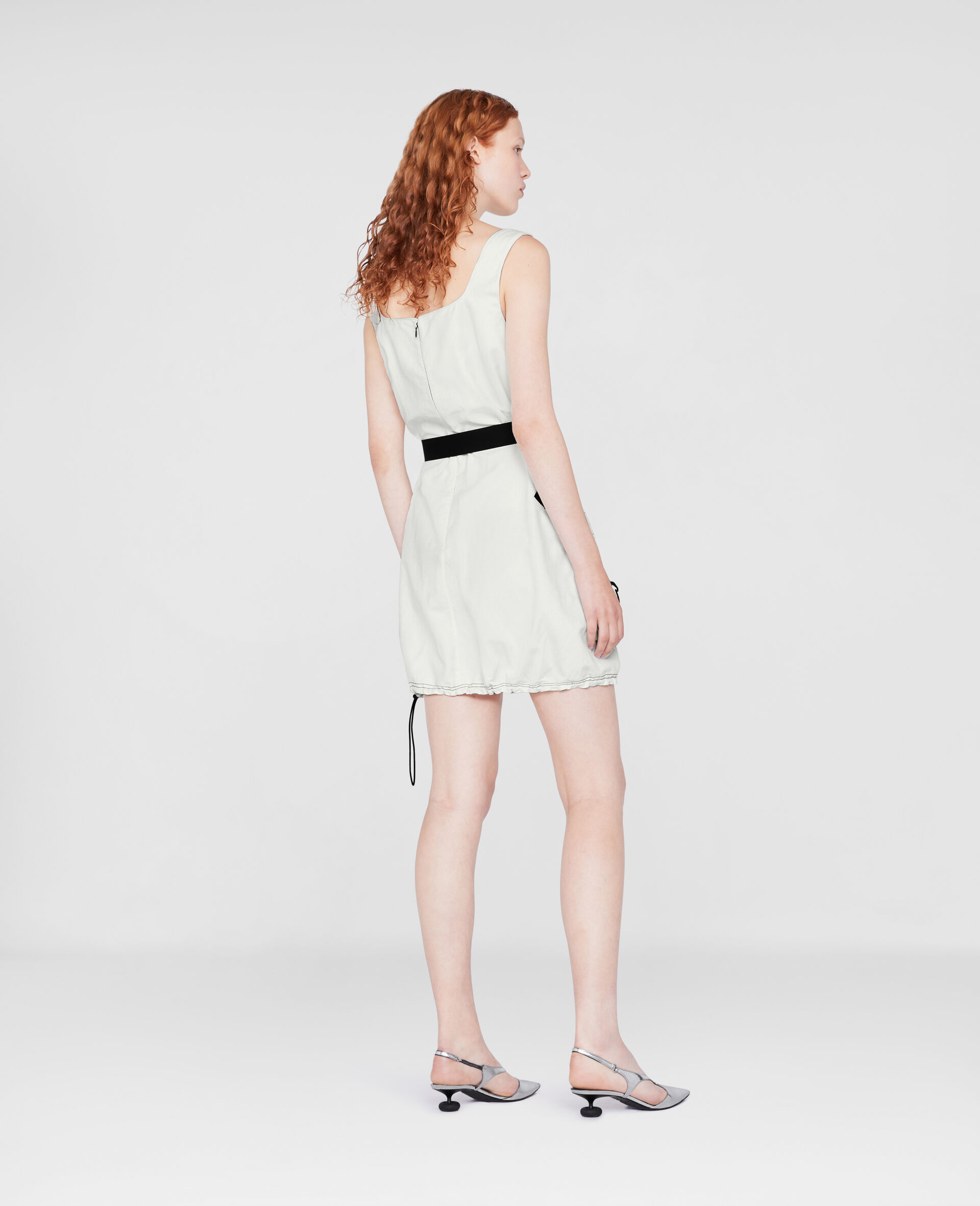 Belted Mini Dress-White-large image number 2