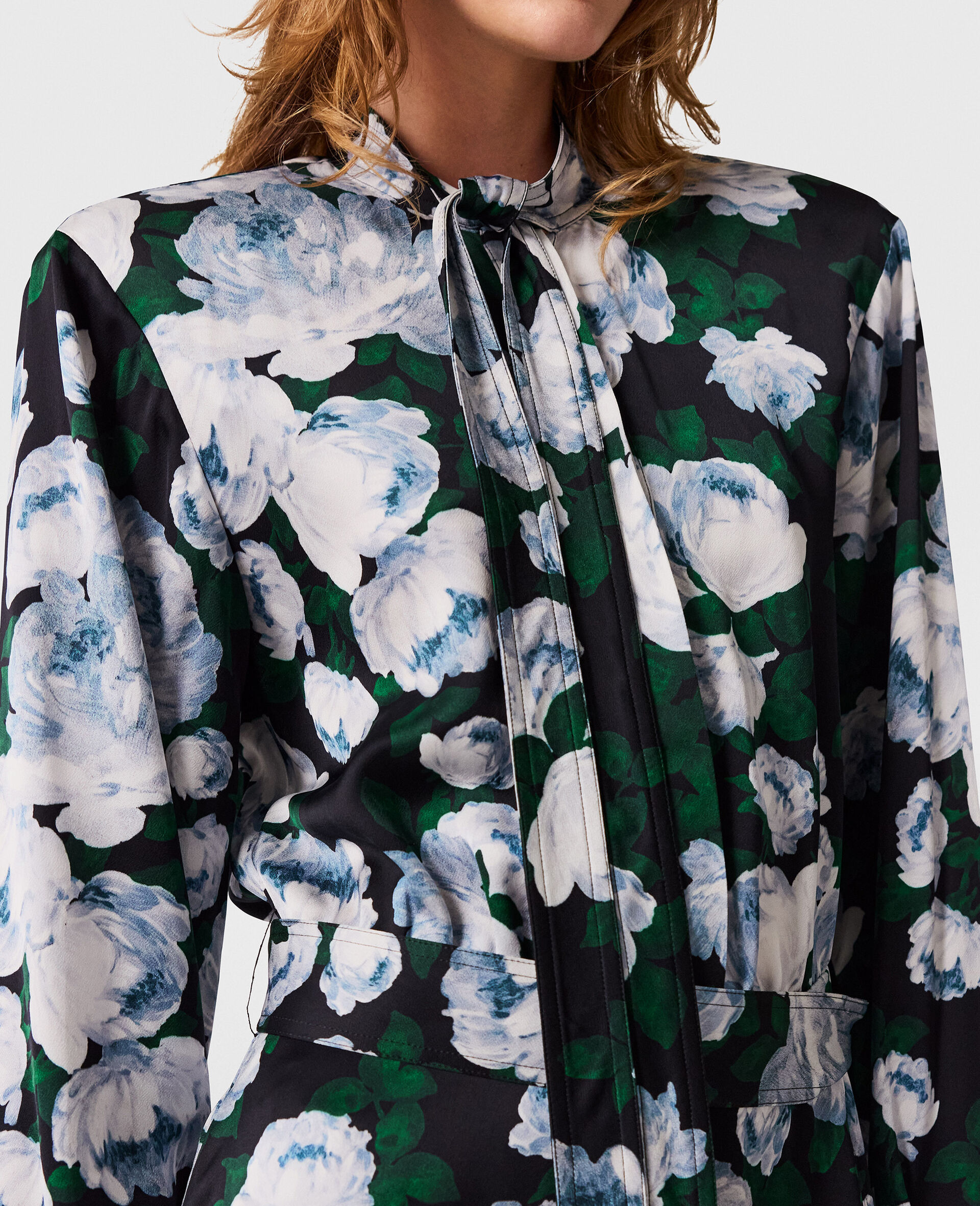 Floral Long-Sleeve Mesh Midi Dress-Blue-large image number 3