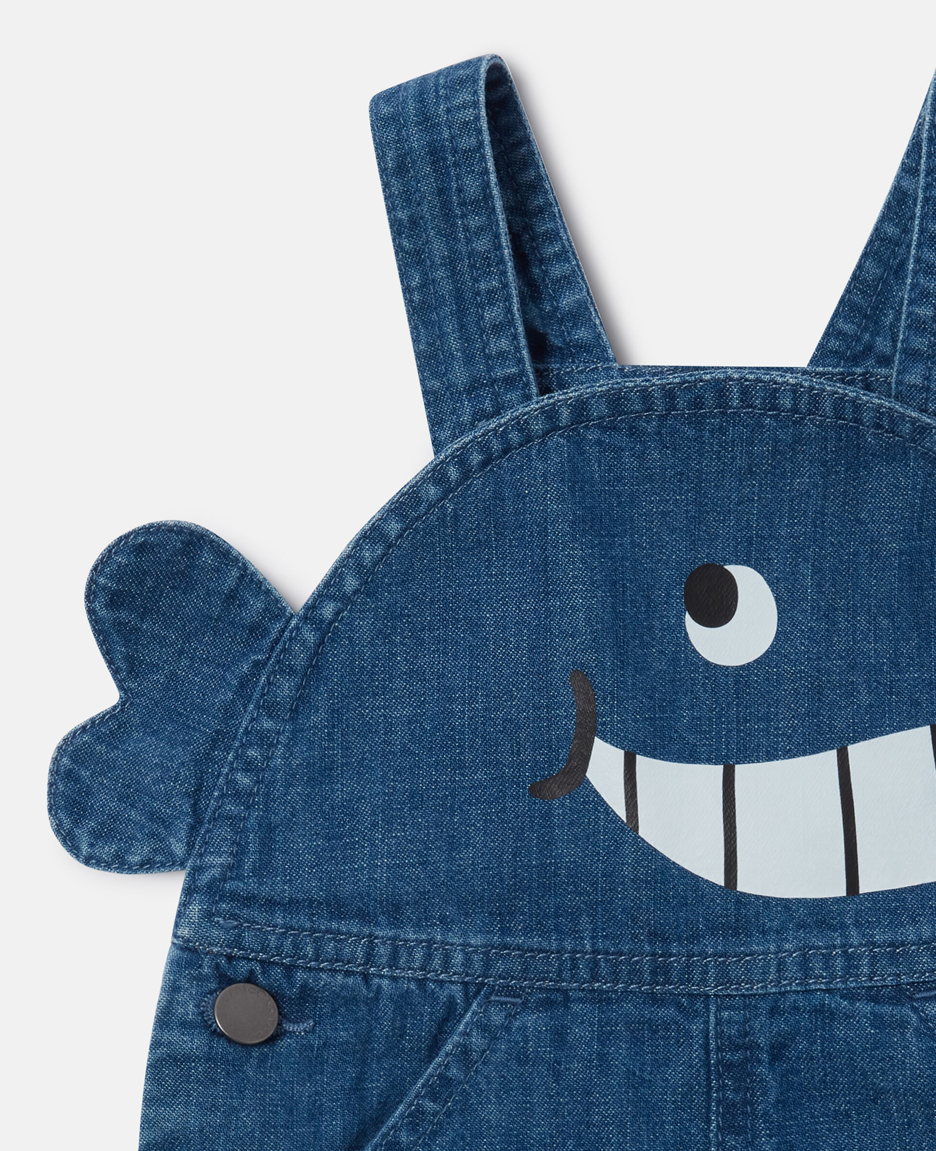 Whale Motif Denim Dungarees-Blue-medium