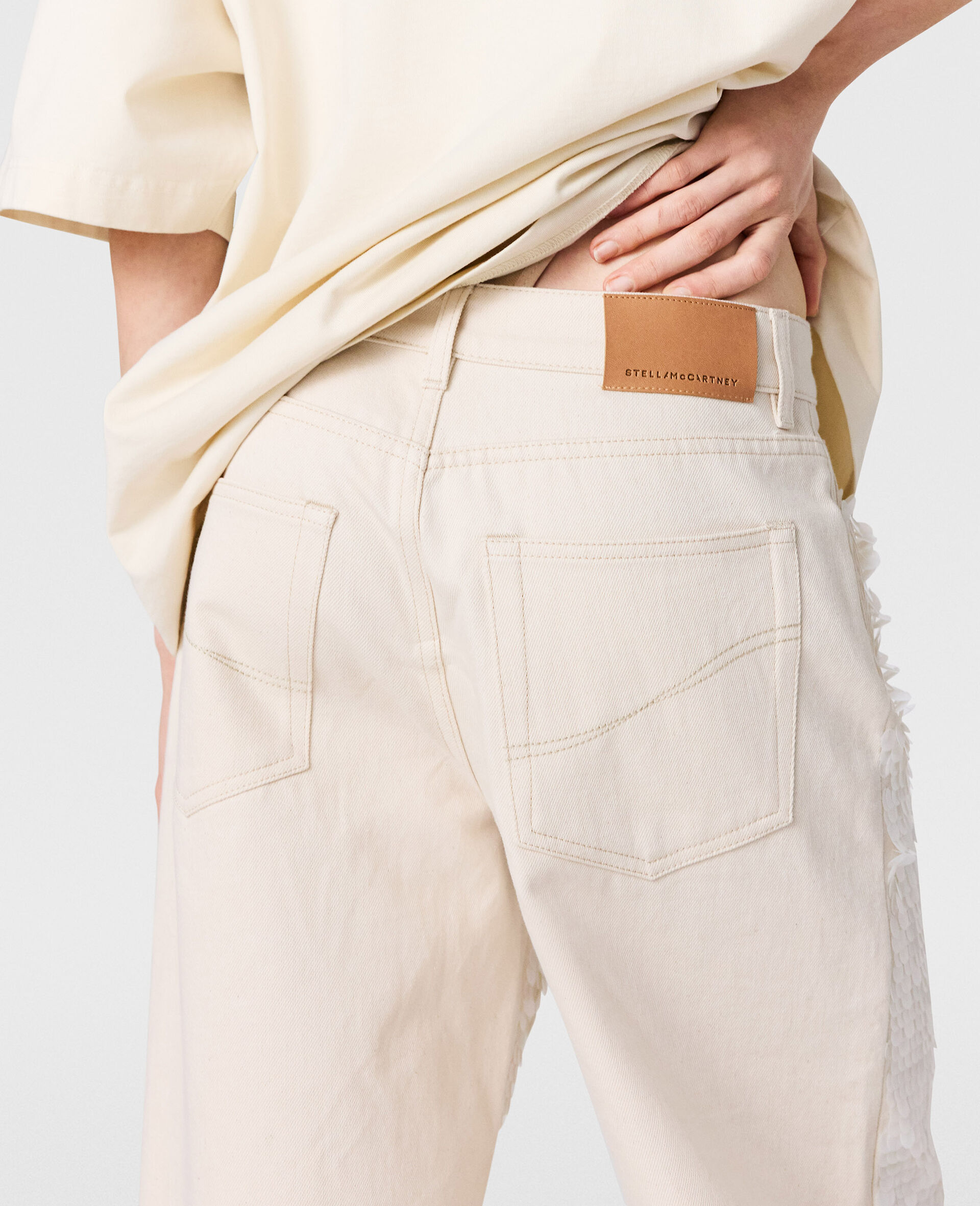 Opalescent Sequin Wide-Leg Jeans-Cream-large image number 5