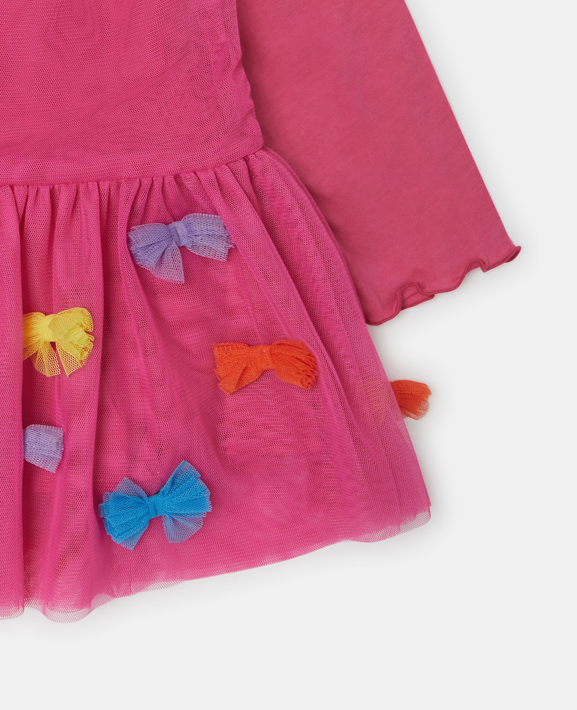 Bow Embroidered Long-Sleeve Dress-Pink-large image number 3