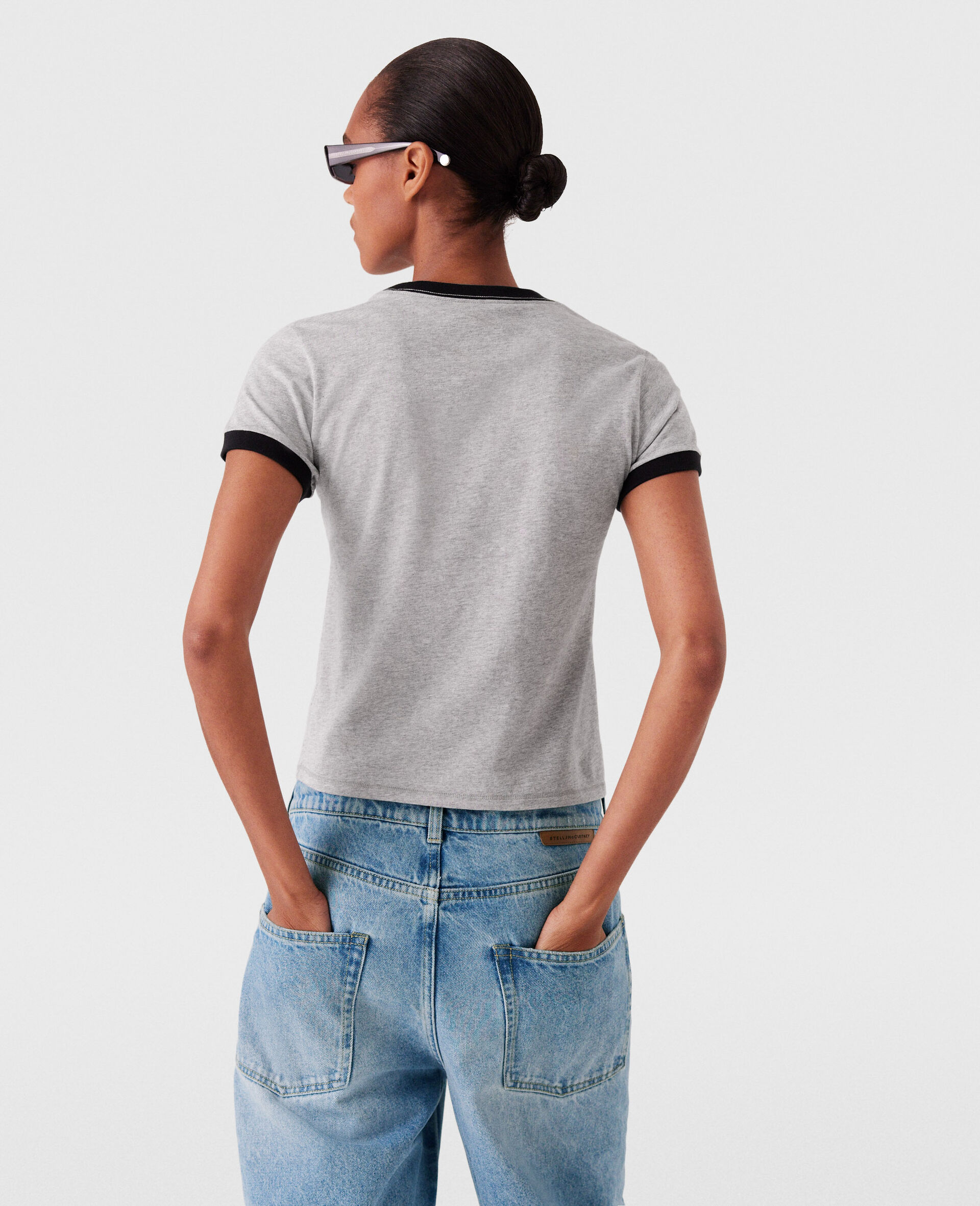 Logo Floral Embroidered T-Shirt-Grey-large image number 3