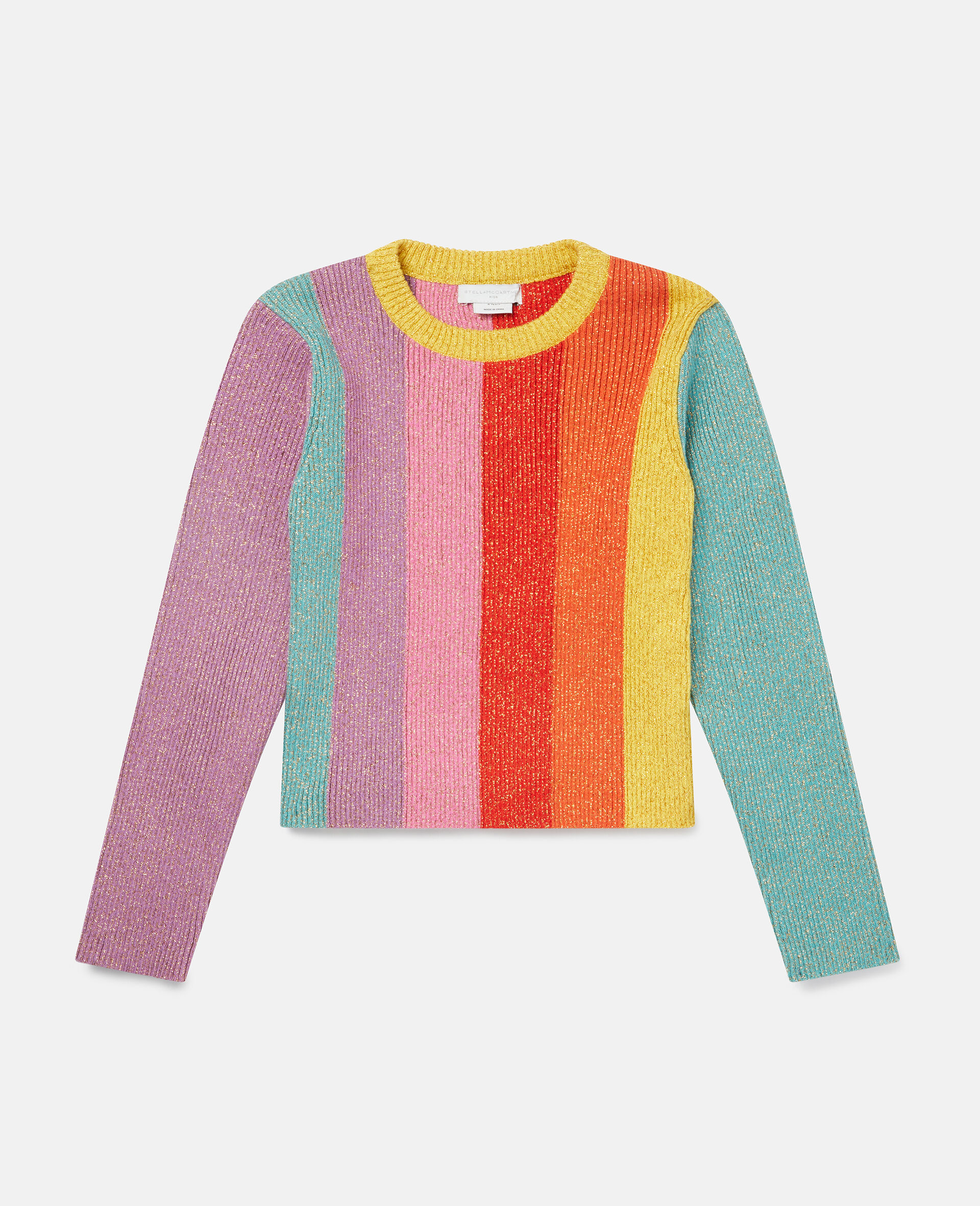 Rainbow Striped Glitter Knit Jumper-Multicolour-large image number 0