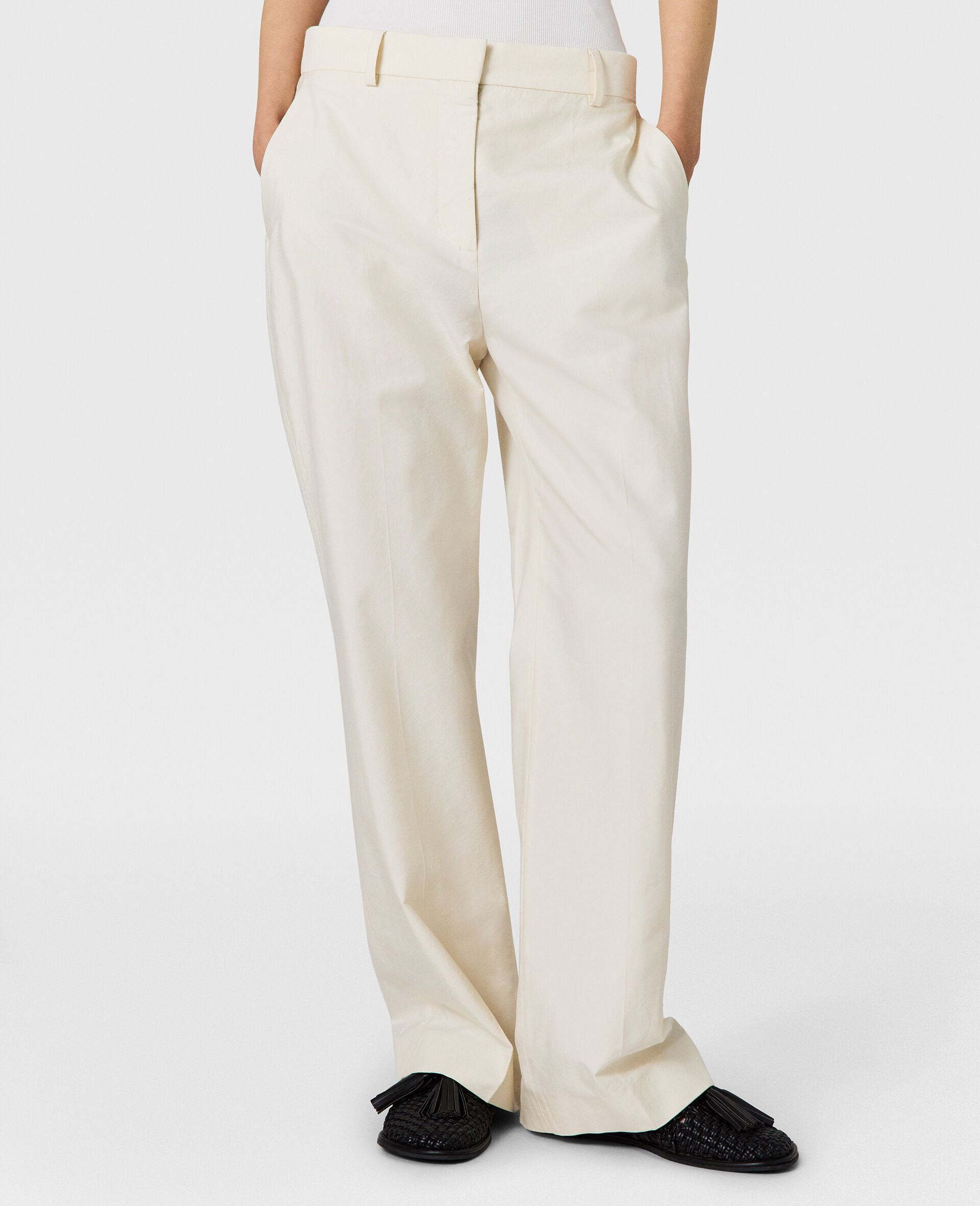 워시드 코튼 스트레이트 팬츠-Cream-large image number 4
